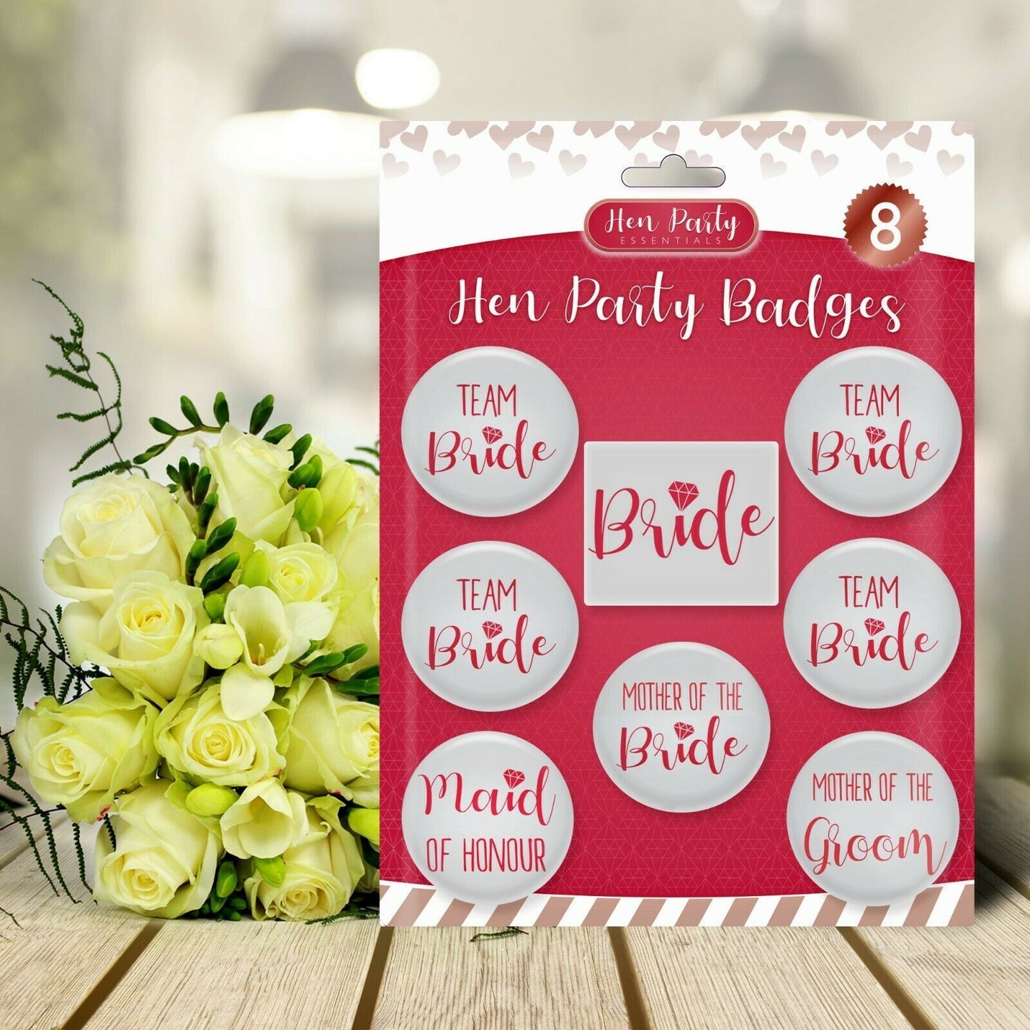 8 Team Bride Hen Party Badges | Pink Night Do Accessories Bag Fillers Pin Set