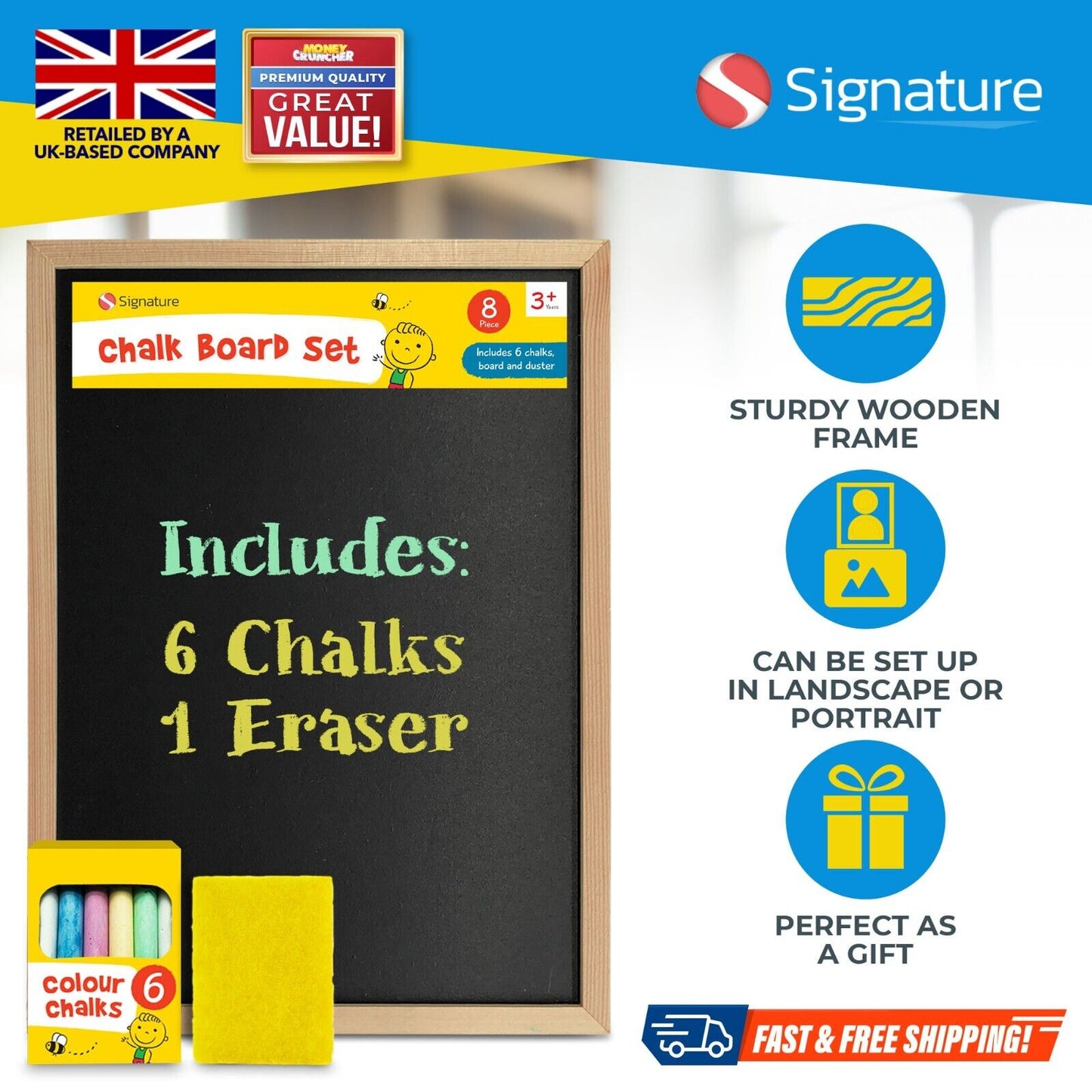 A4 Chalkboard Set with Colourful Chalks - Great for Kids, Restaurants, Cafes