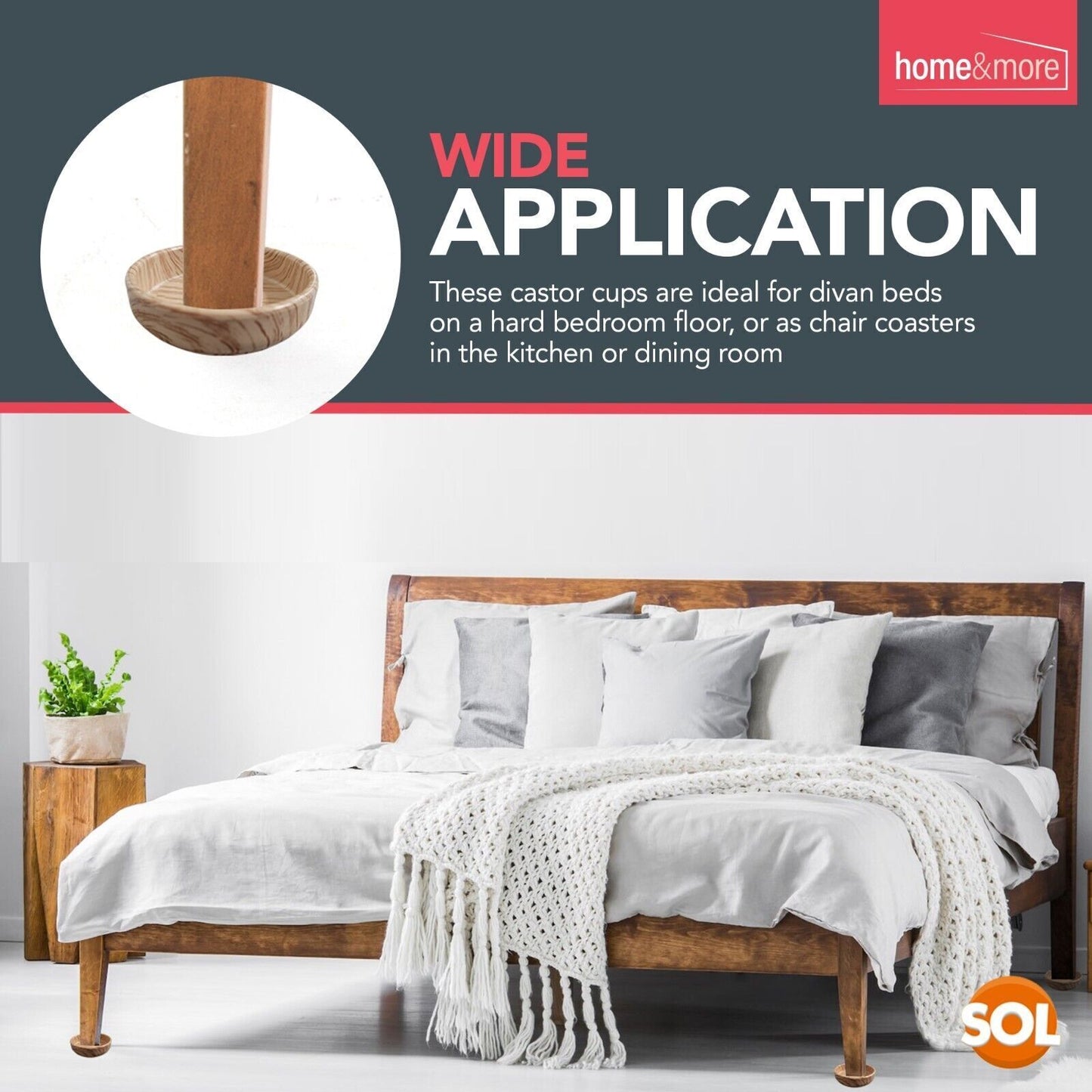 Premium Felt Castor Cups | Non Slip Furniture Castor Floor Protectors | 8 Pack