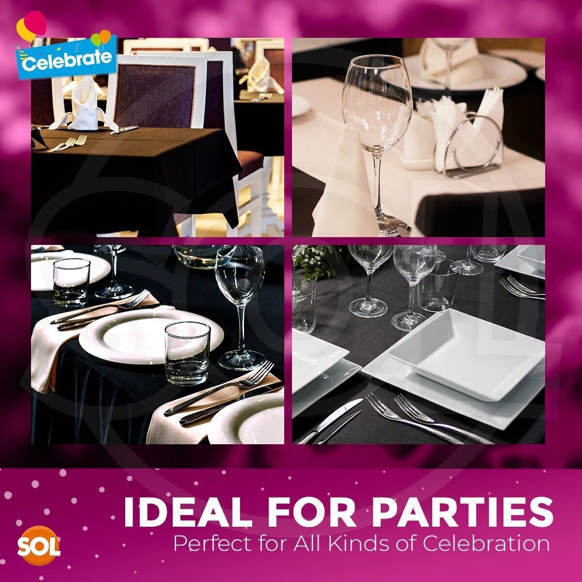 Black Paper Tablecloths Square Disposable – 5 Pack