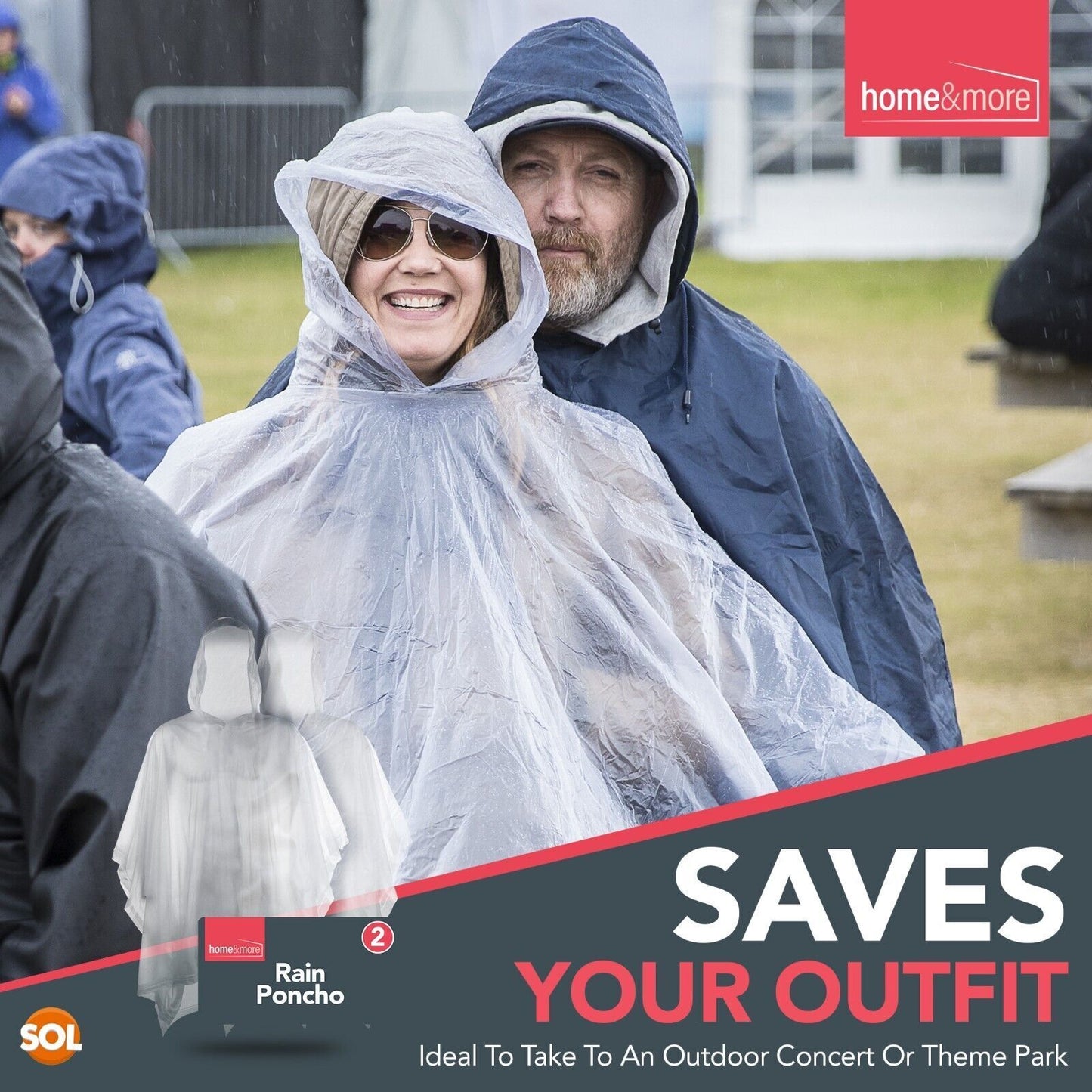 Waterproof Rain Poncho | Adult Disposable Emergency Camping Hiking | 2 Pack