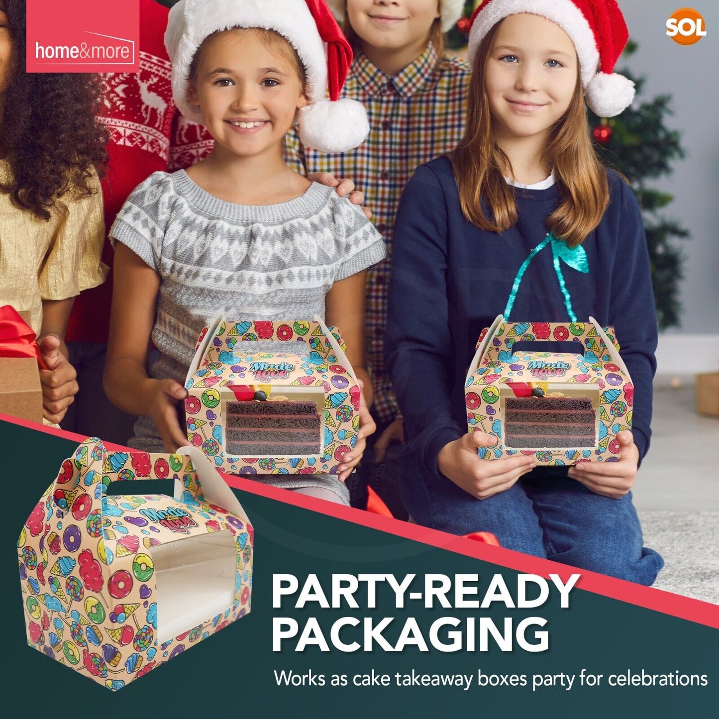 Large Cake Boxes with Window & Handle | Paper Box Slices | 2 Pack