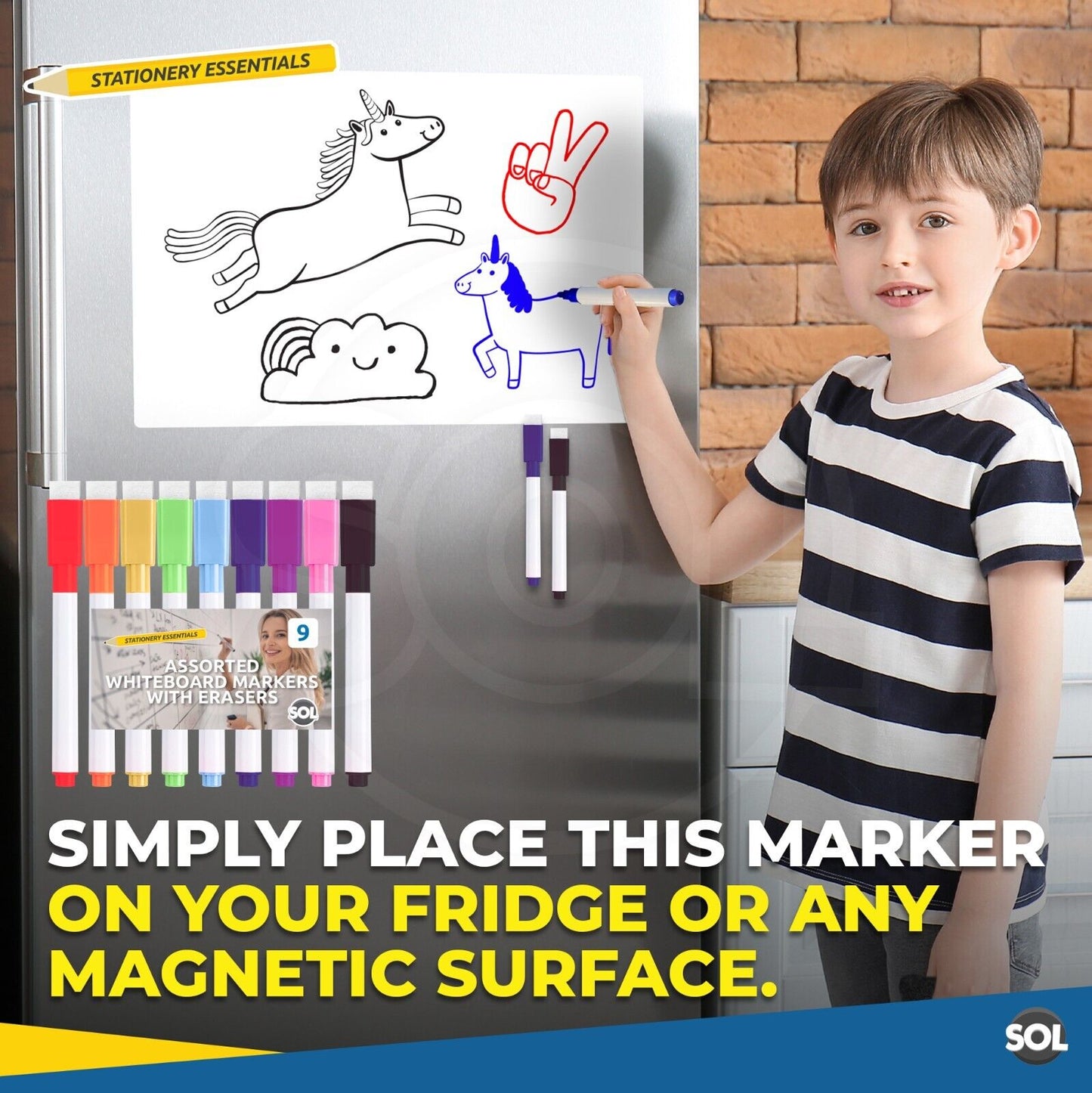 Whiteboard Pens & Eraser Magnetic Dry Wipe | White Board Markers | 9 Pack