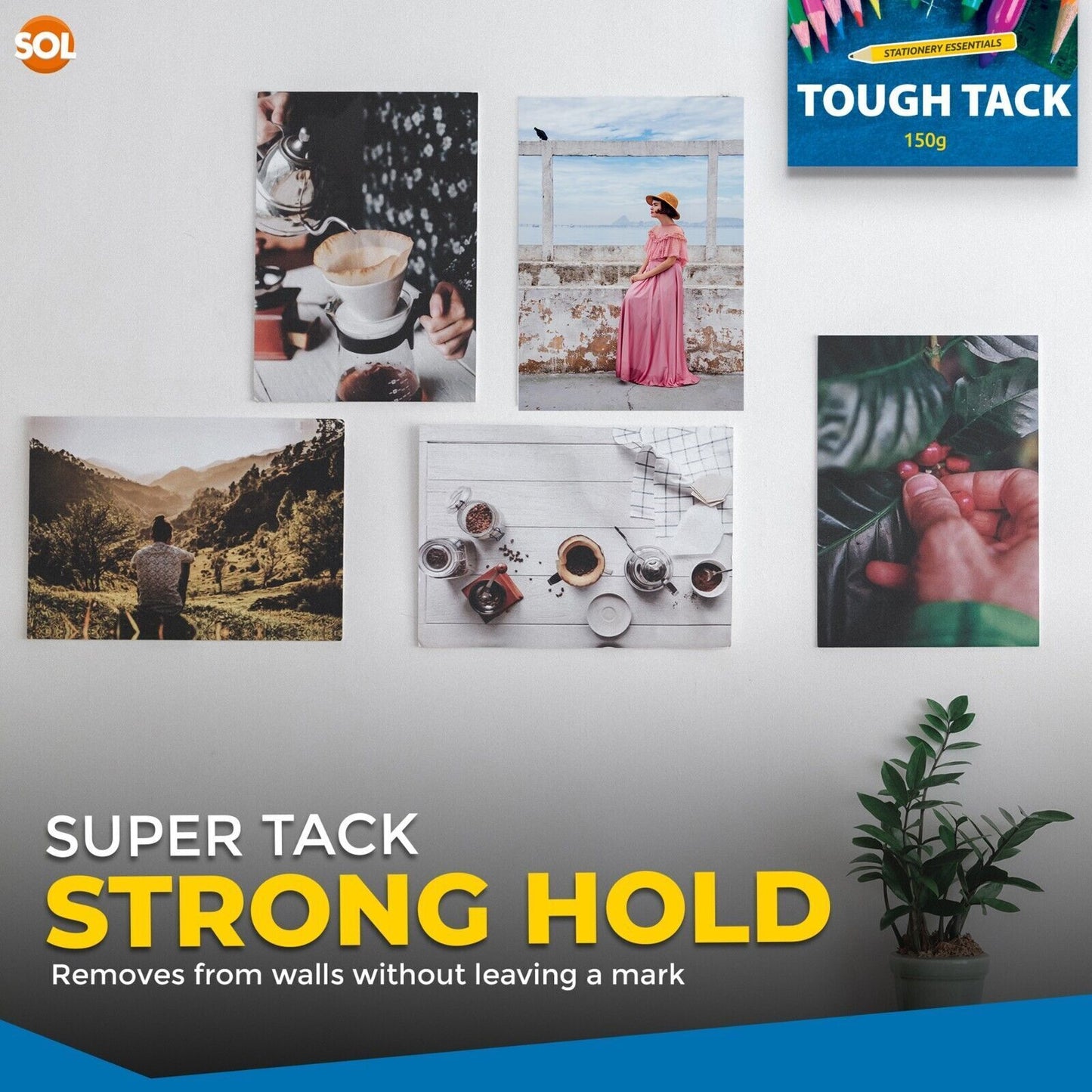 2 White Tack Tac 150g Super Tough Reusable Handy Size Sticky Adhesive Putty Glue