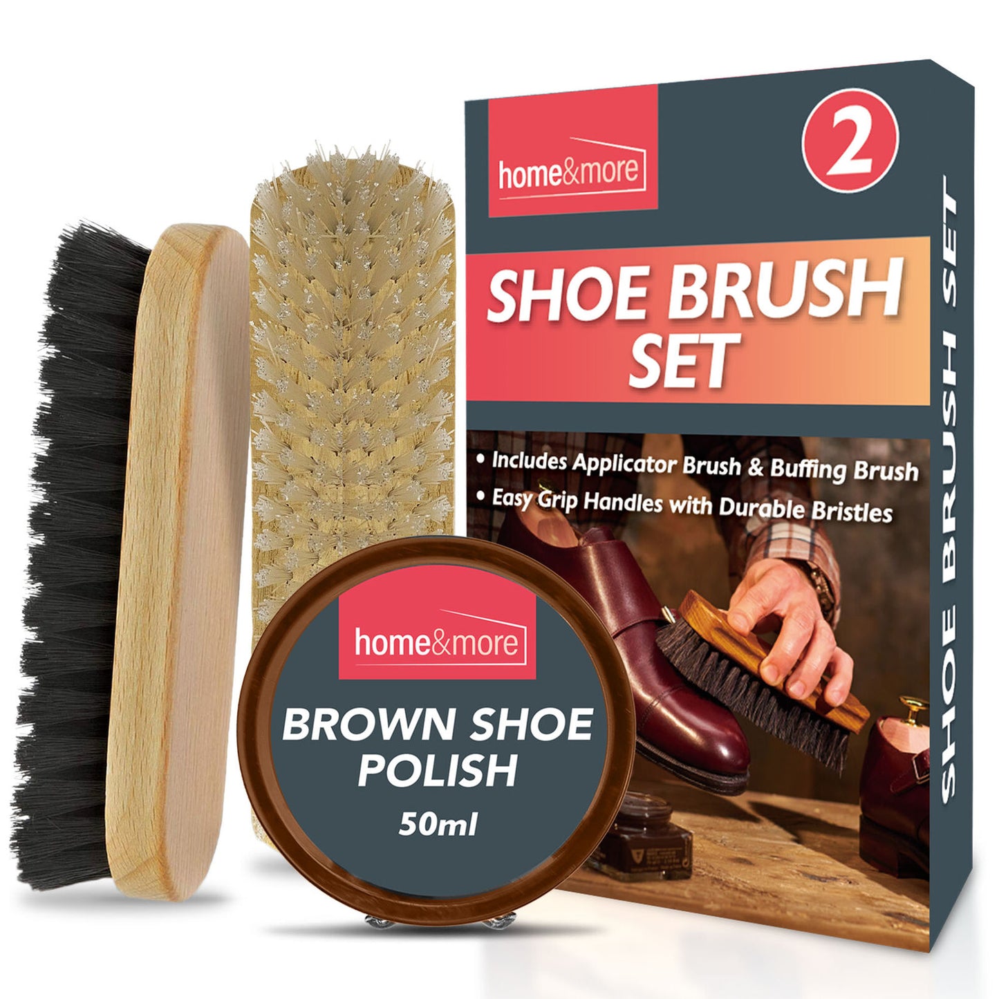 Shoe Brush Set | Leather Shoe Polish Brushes for Black & Brown Shoes | 2 Pack