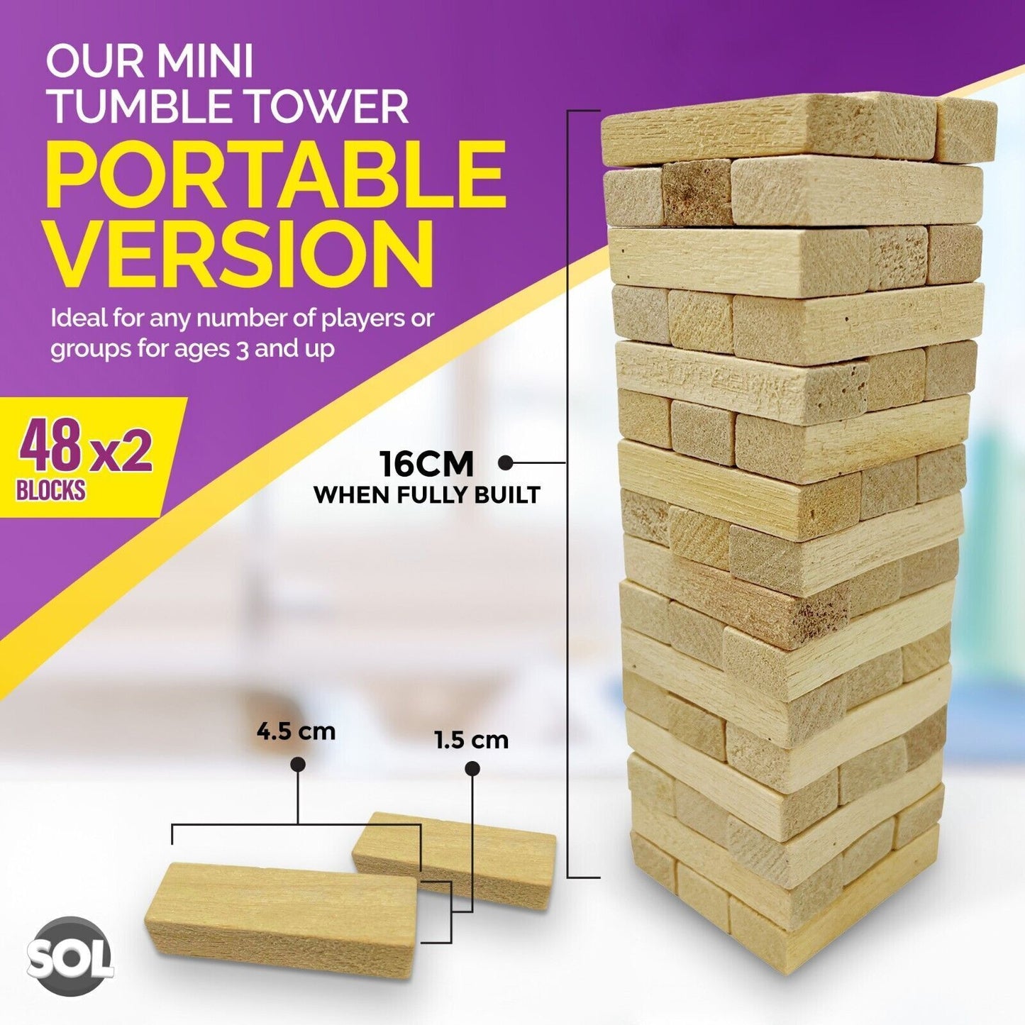 Wooden Tumbling Tower Game 48 Pieces | Traditional Stacking | 2 Pack