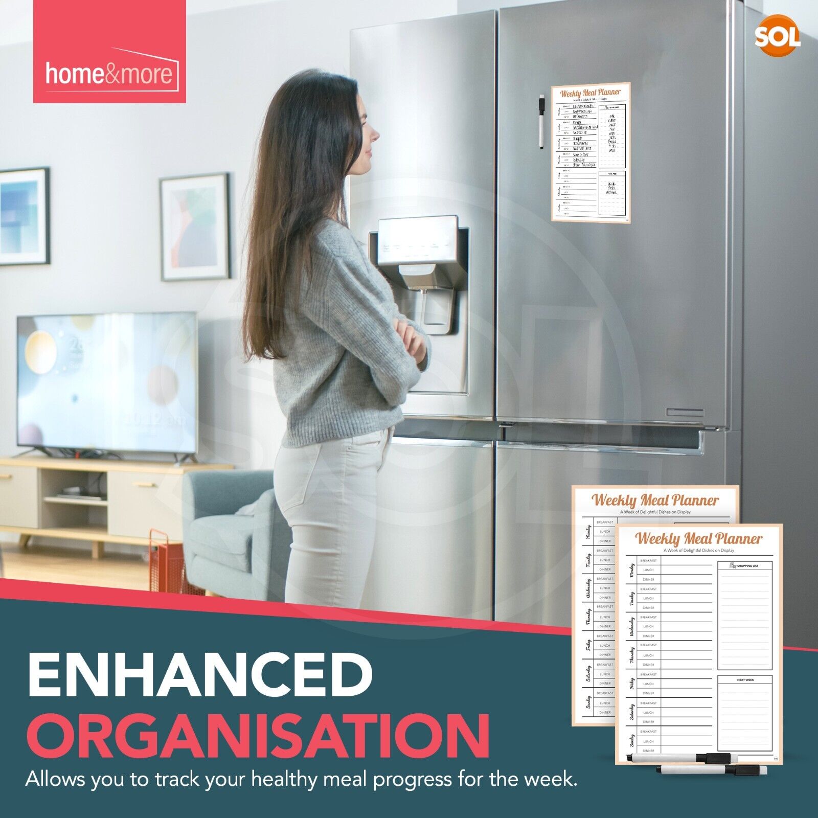 2X Magnetic Weekly Meal Planner and Fridge Food Shopping List With Dry Wipe Pens