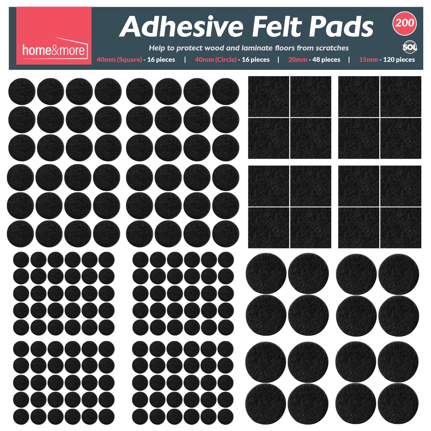 Felt Pads | Self Adhesive Black Furniture Protectors | 200 Pack