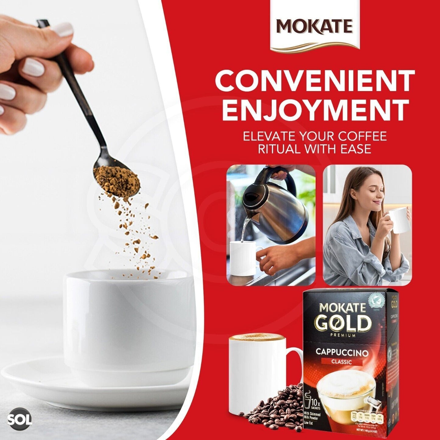 Mokate Gold Cappuccino Coffee Sachets | Classic & Chocolate Instant | 60 Pack