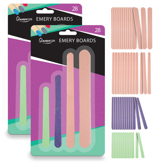 Professional Emery Boards for Nails | Assorted Double Sided Nail Files | 28 Pack