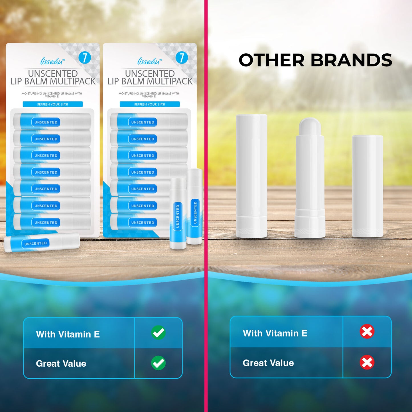 Unscented Lip Balm Set | Moisturising Vitamin E Stick | 7 Pack