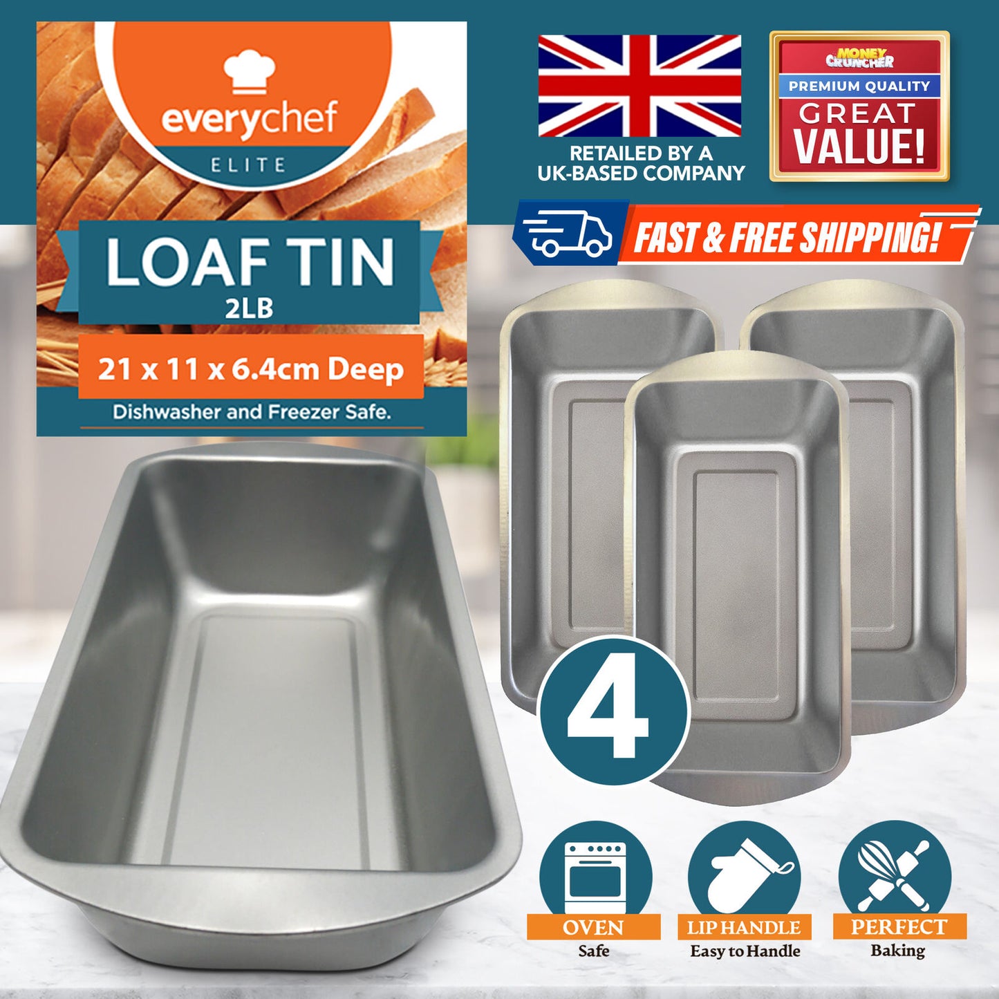 Loaf Tin Set 21x11x6.4 CM | Bread & Cake Baking Pan | 4 Pack