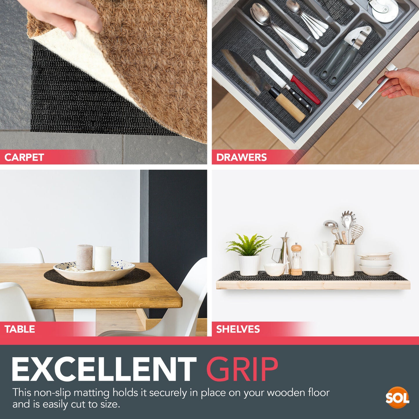 Black Anti Slip Mat Roll 150x30cm Grip Drawer Liner Mat