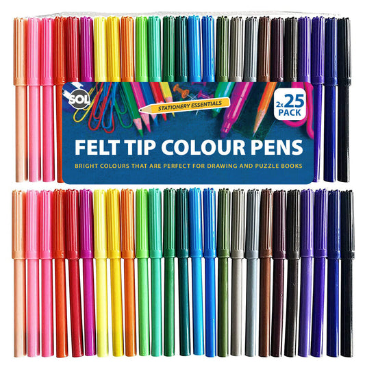 Felt Tip Pens Set | Fine Fibre Drawing Markers School | 50 Pack