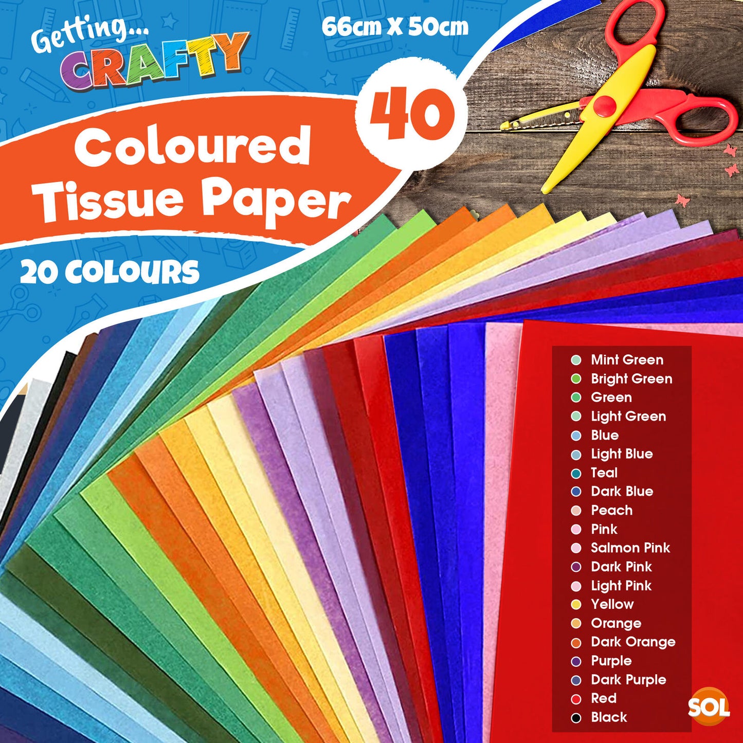 Multi Coloured Tissue Paper Sheets | Gift Wrap 50x66cm | 40 Pack