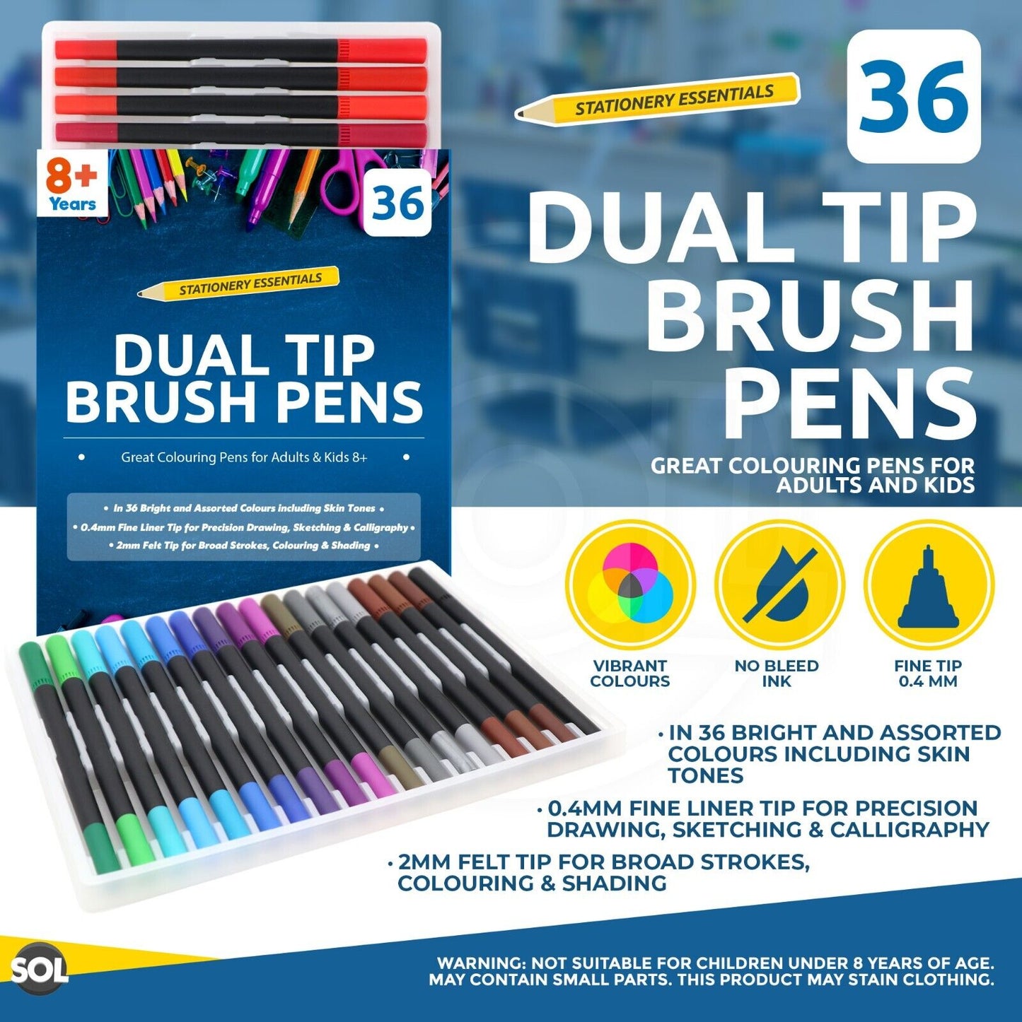 Dual Tip Brush Pens Watercolour Colouring Set | 36 Pack