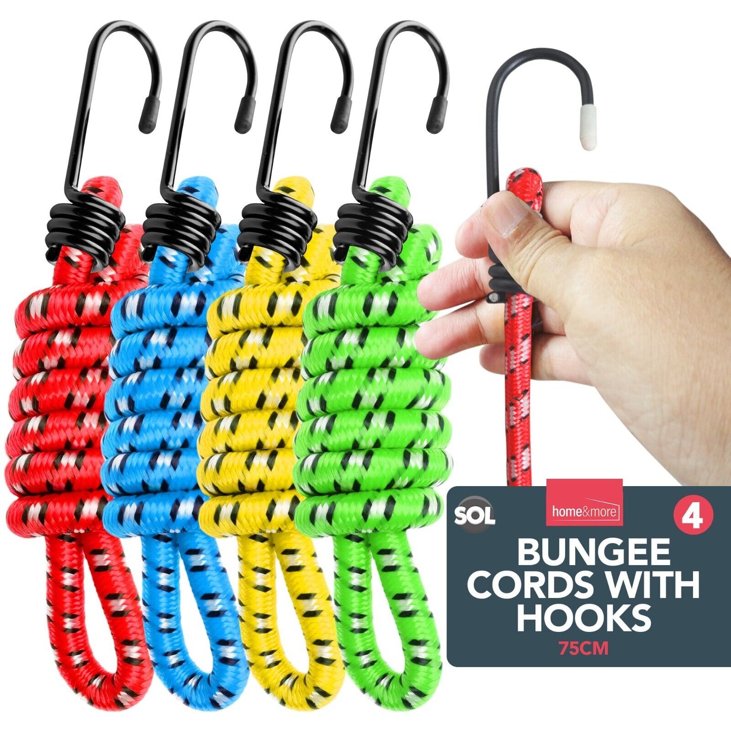 Bungee Cords 75cm with Hooks | Heavy Duty | 4 Pack