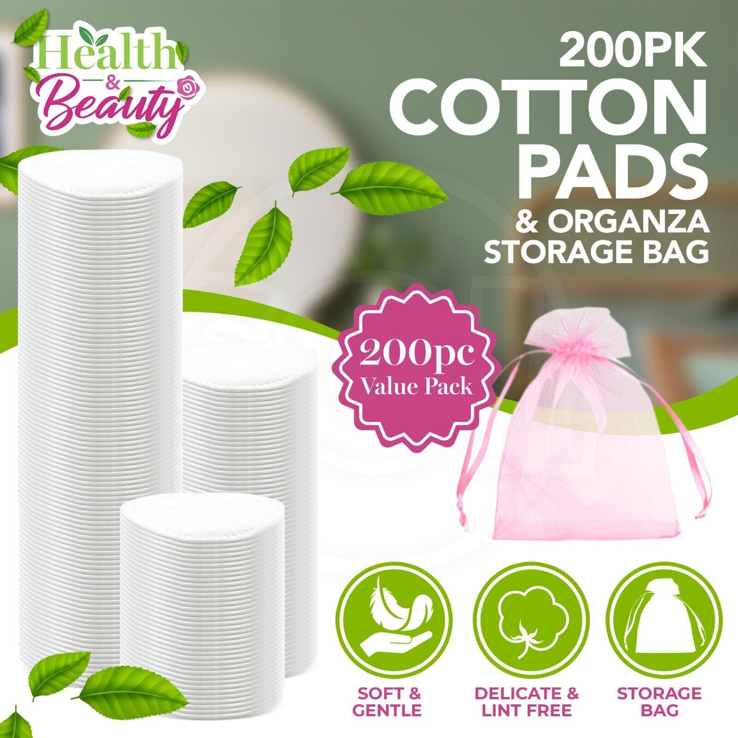200pk Round Cotton Wool Pads for Face Baby Beauty Cosmetic Make up Remover & BAG