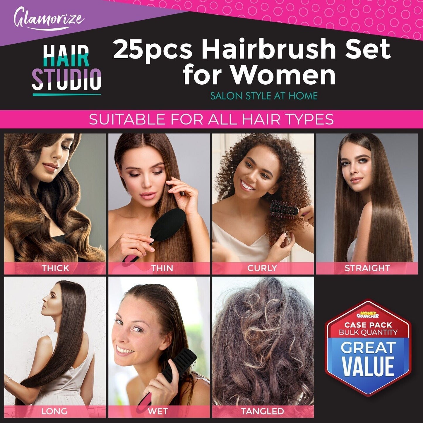 Hair Brush Set Pink for Women | Hairdressing Styling | 25 Pack