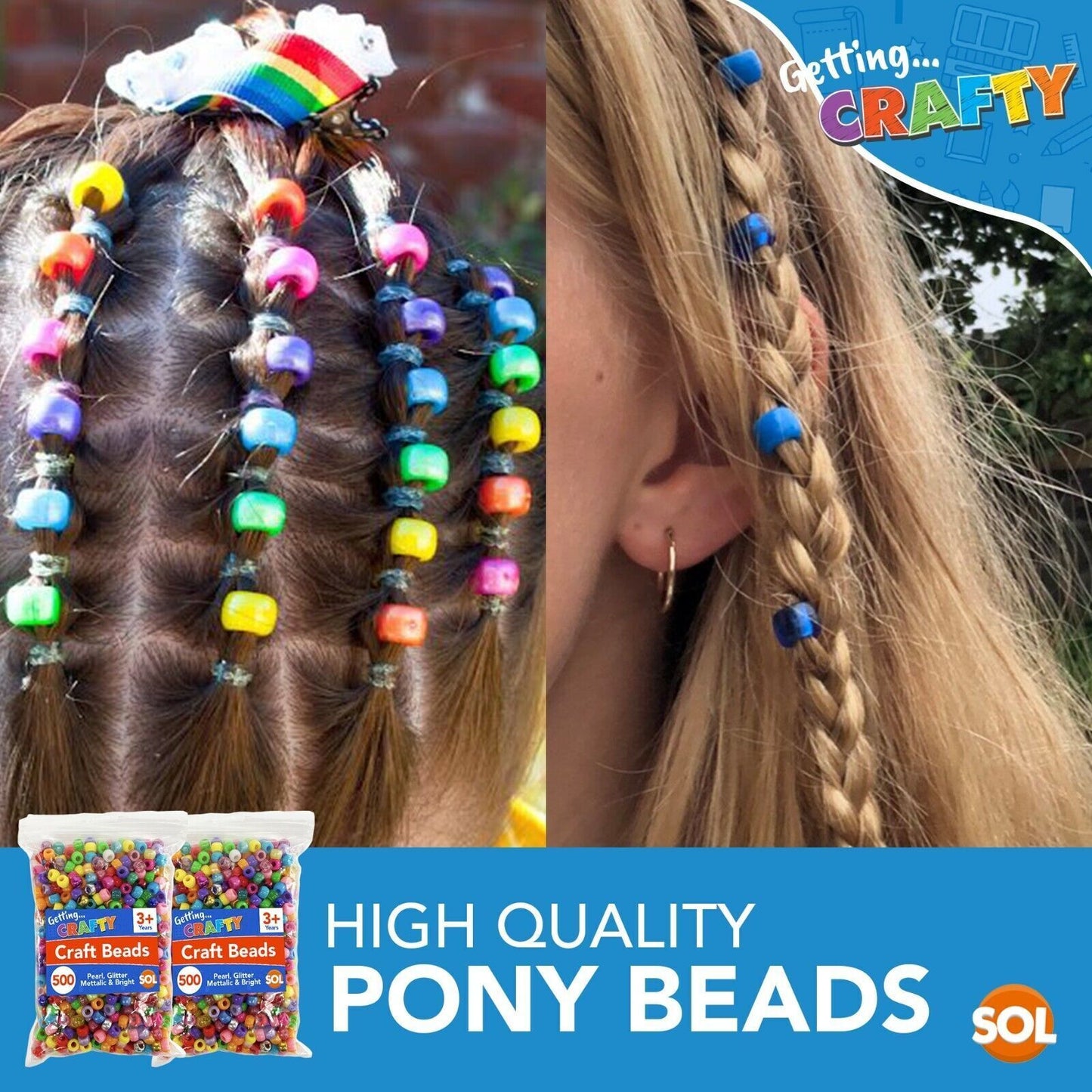 Pony Beads Jewellery Making | Mixed Acrylic Glitter Pearl | 1000 Pack