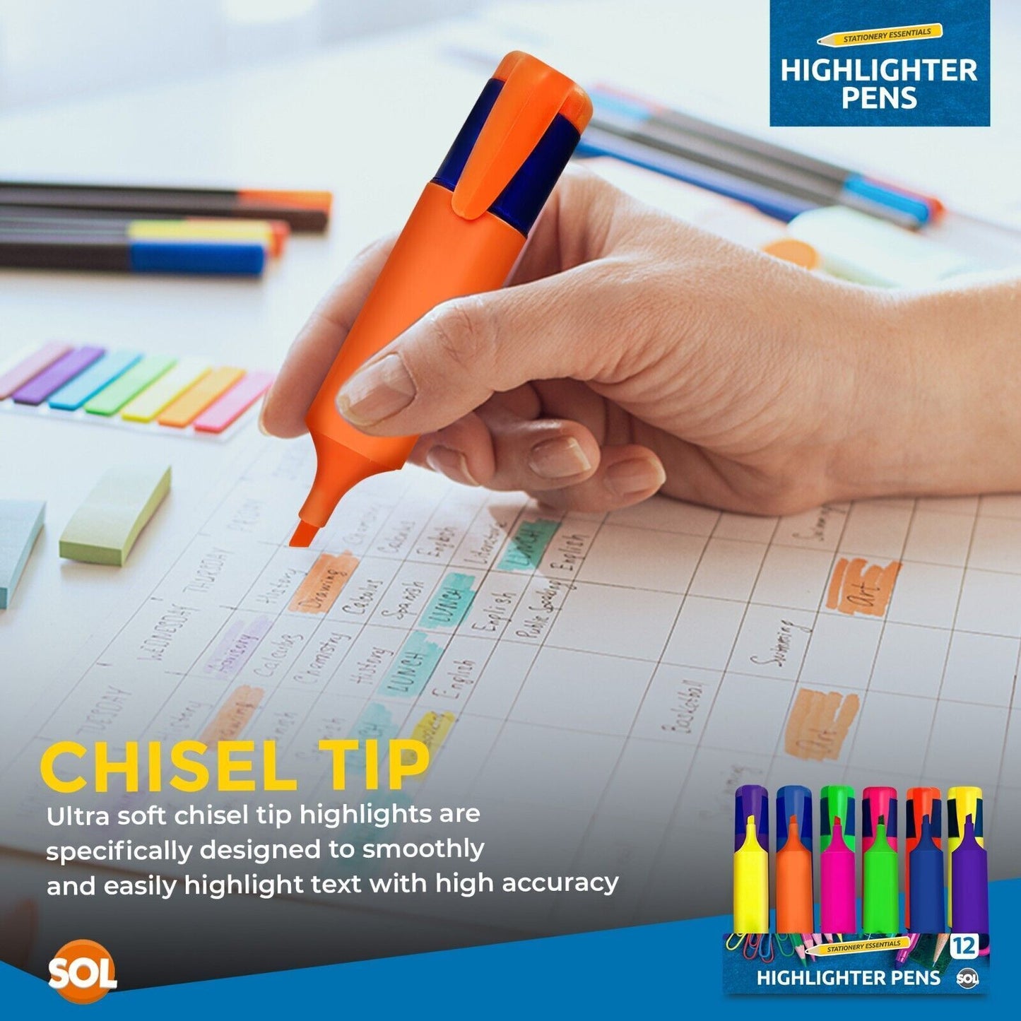 Highlighter Pens Fluorescent Colour Marker School Set | 6 Pack