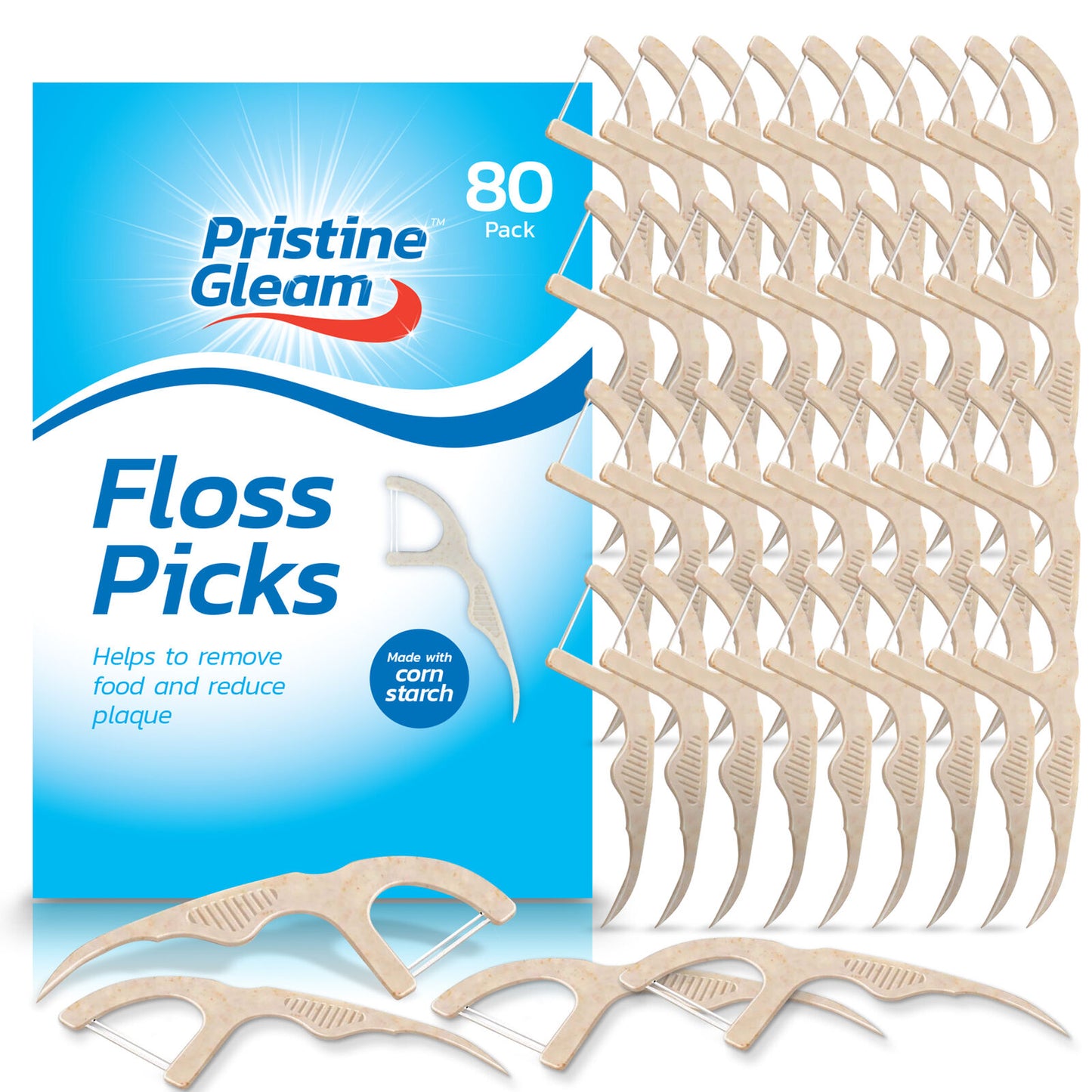 Corn Starch Dental Floss Sticks Interdental Tooth Harp | 80 Pack