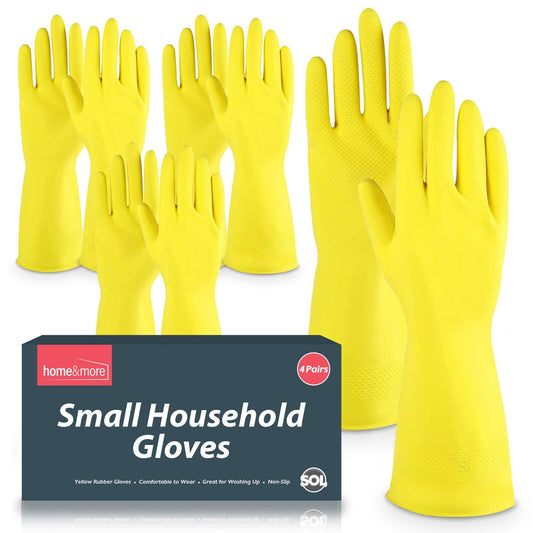 Rubber Gloves Small | Long Sleeve Household Kitchen Cleaning | 4 Pairs