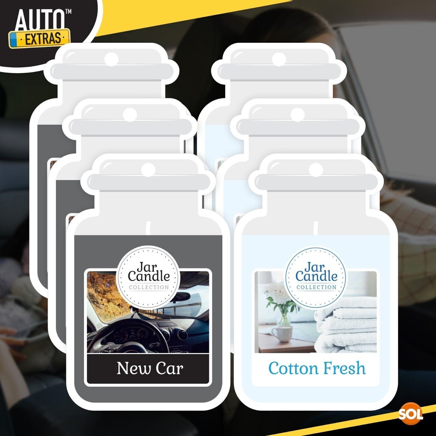 Candle Car Air Freshener Jar Cotton & New Car Scent | 6 Pack