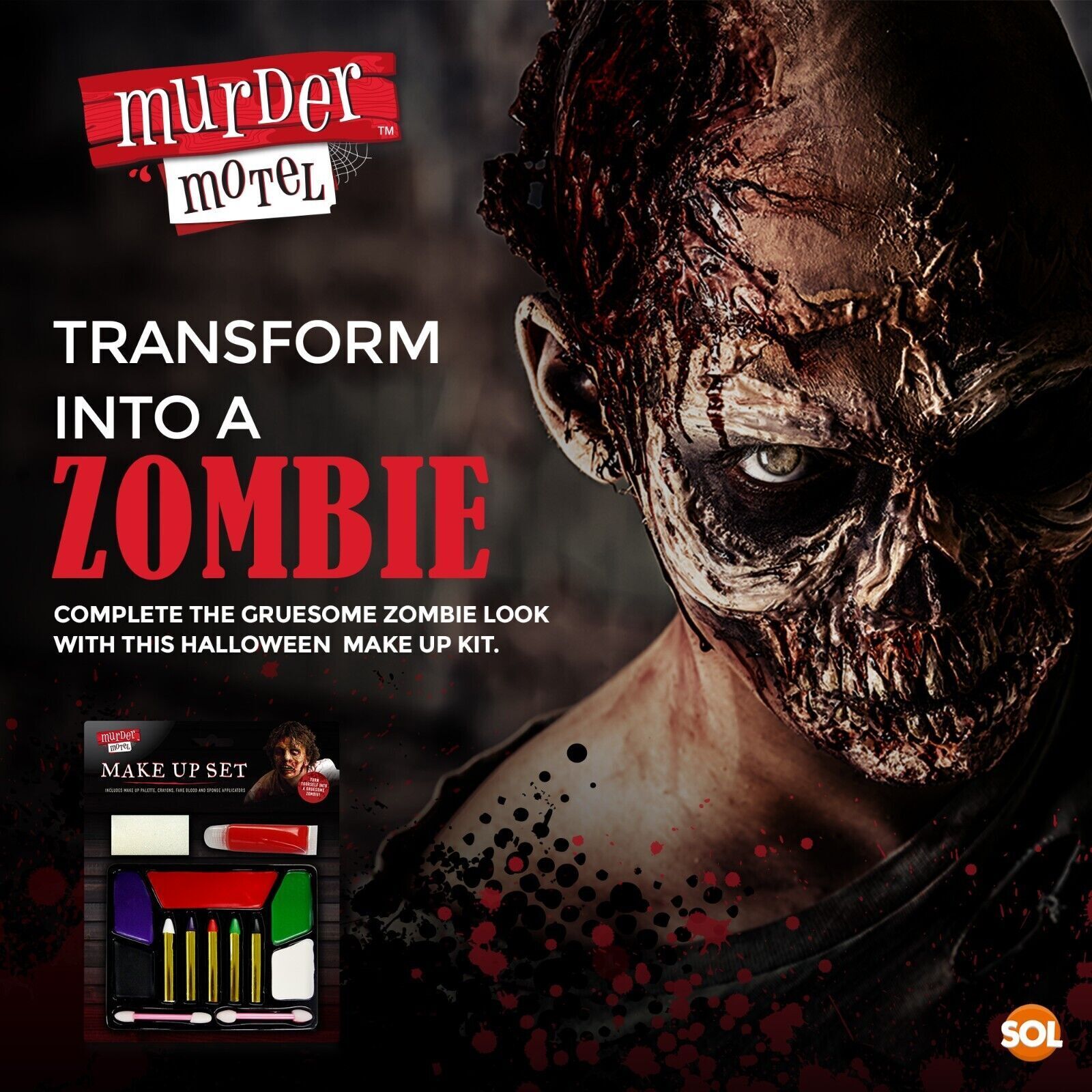 Halloween Zombie Make Up Kit | Horror Face Paint Set | Fake Blood Crayons Sponge