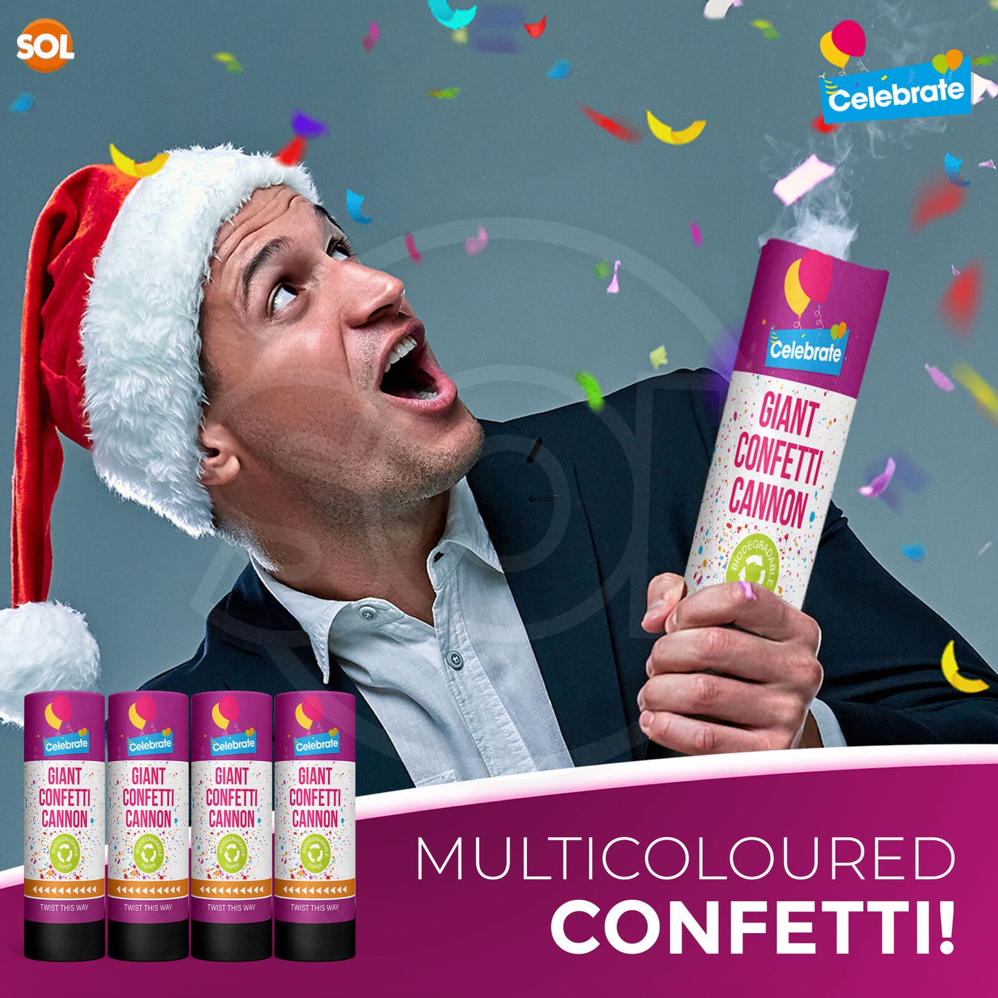 Confetti Cannons Multicolour Biodegradable | Party & Events | 8 Pack
