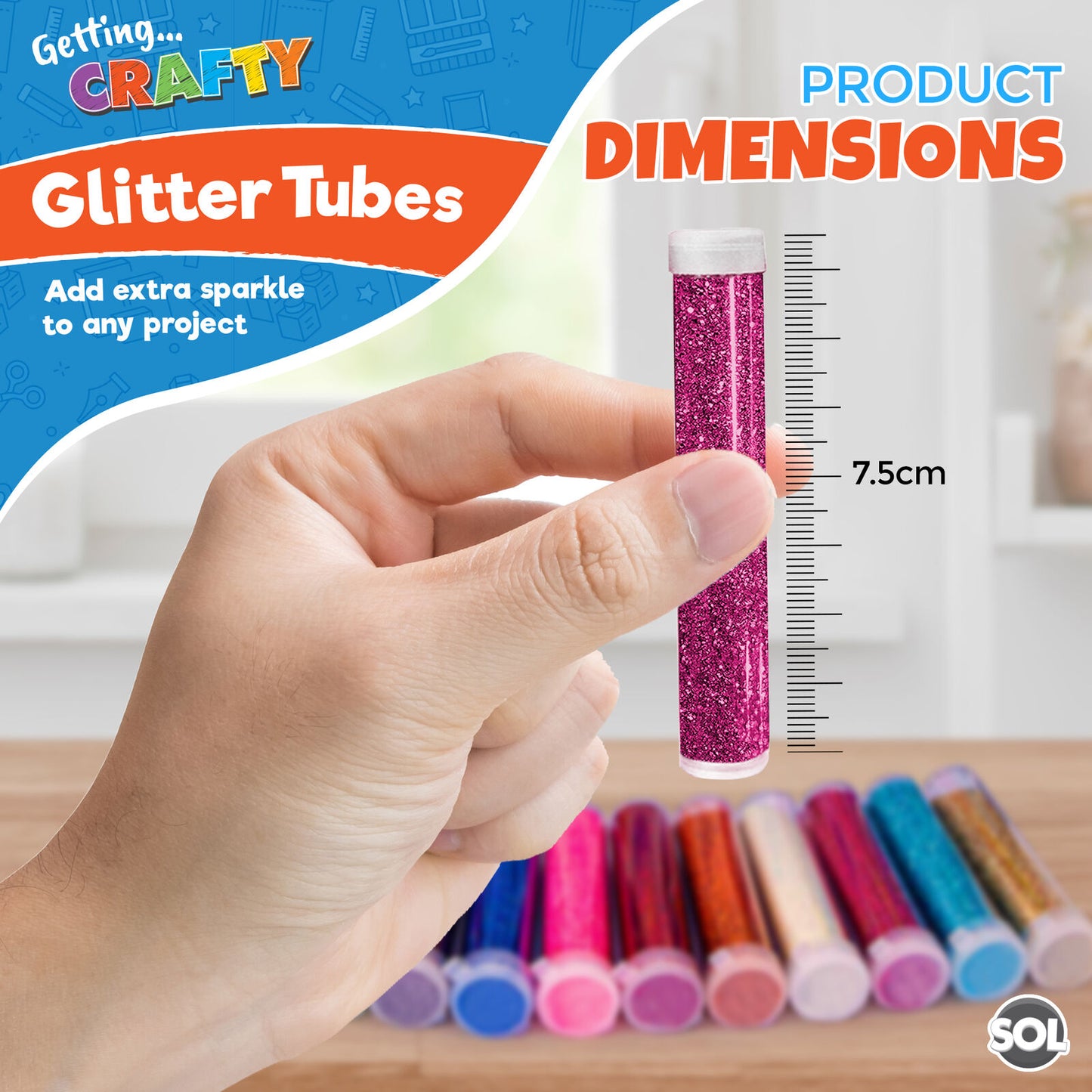 Glitter Tubes Assorted Colours | Shaker Pots Art & Craft | 10 Pack