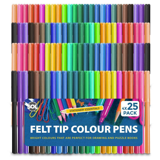 Felt Tip Pens | Fine Fibre Art, School & Craft | 100 Pack