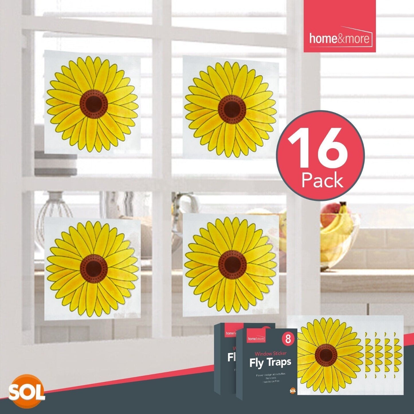 16pk Fly Trap Window Stickers | Sticky Sunflower Insect Bug Flies Killer Catcher