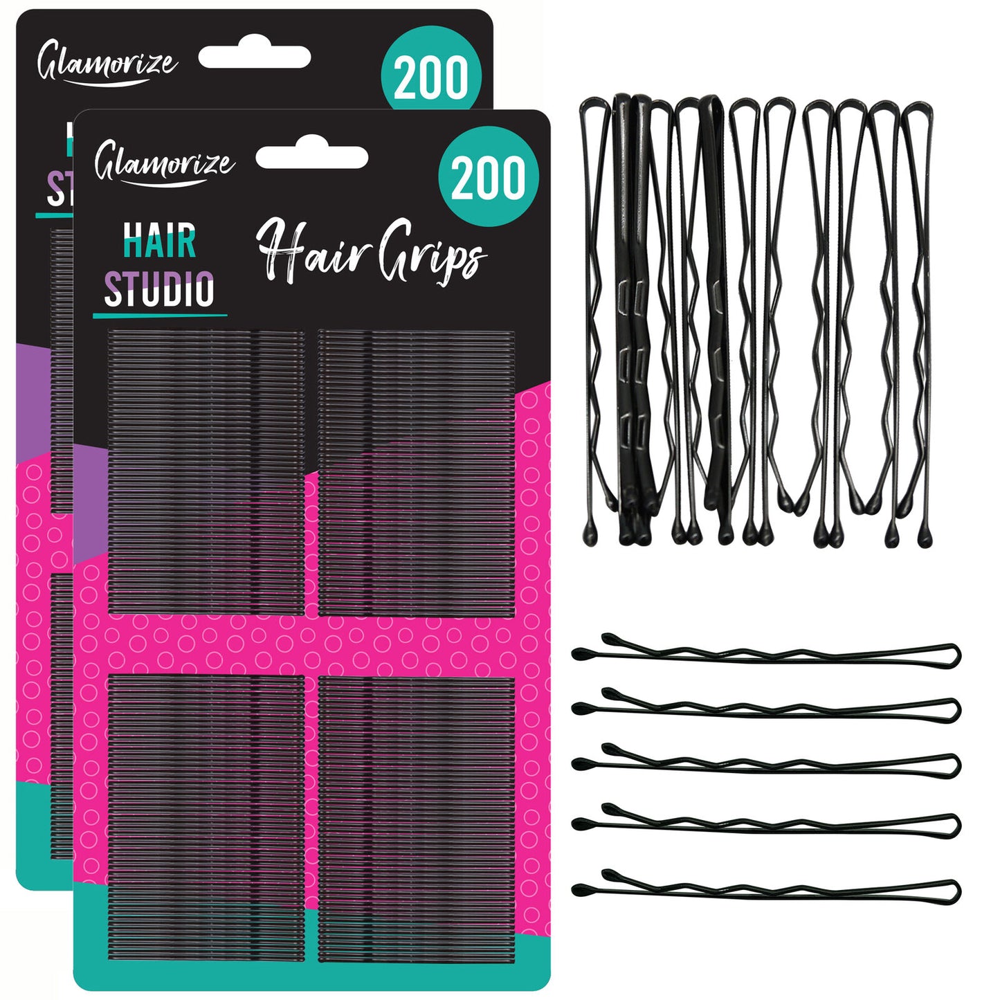 Hair Grips Black Bobby Pins 4.6cm | Waved Styling Clips | 400 Pack