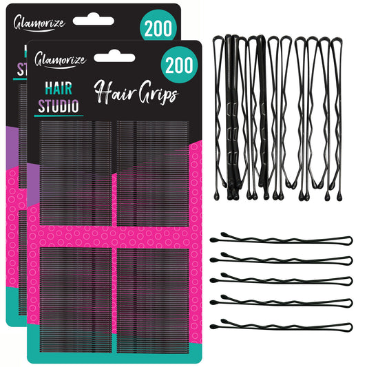 Hair Grips Black Bobby Pins 4.6cm | Waved Styling Clips | 400 Pack
