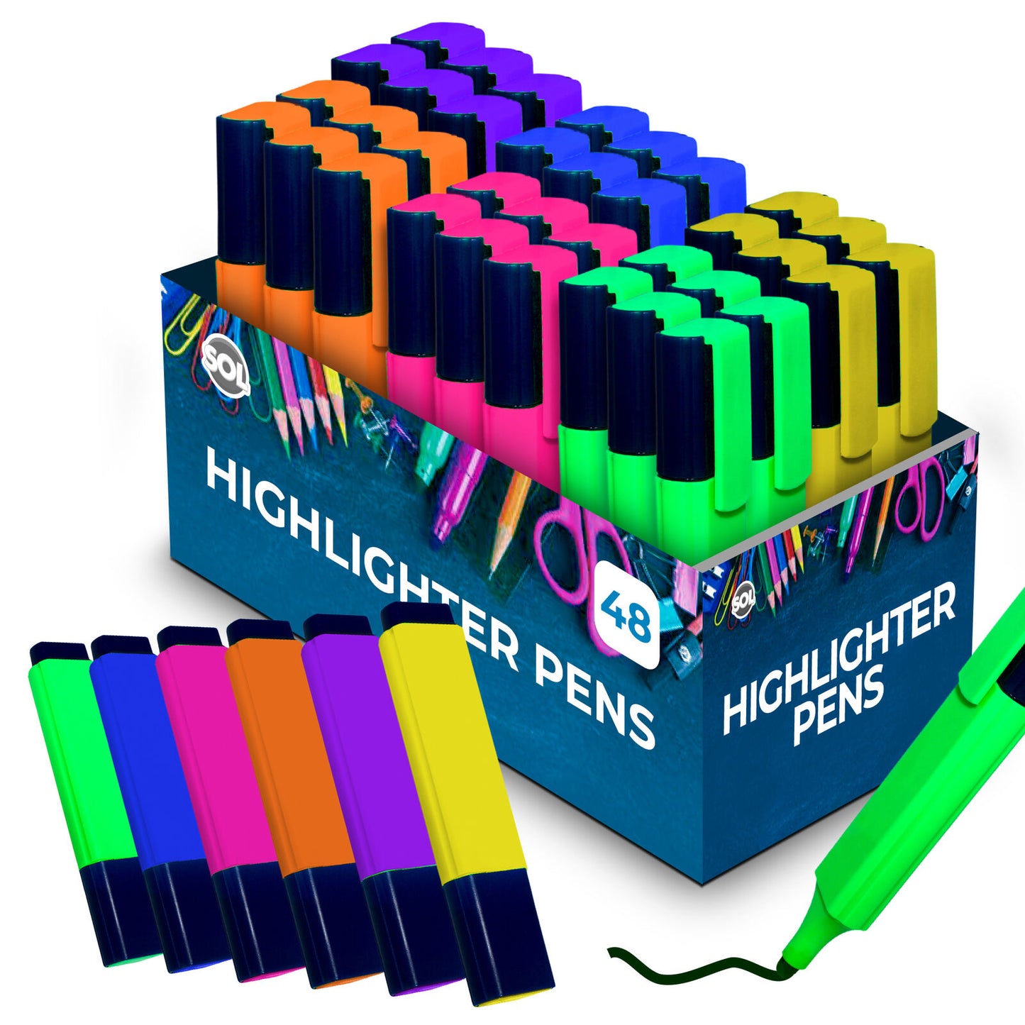 Highlighter Pens Fluorescent Colour Marker School Set | 6 Pack