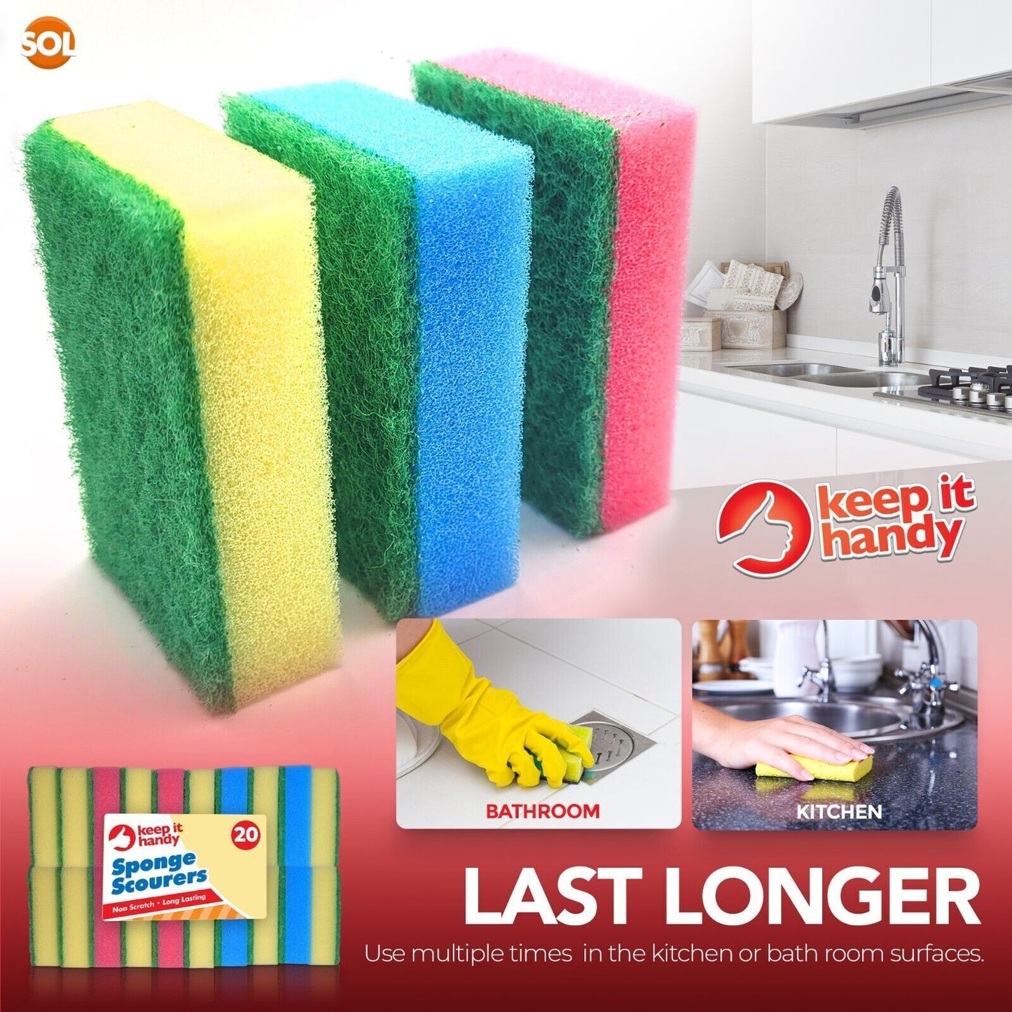 Sponge Scourers | Kitchen Dish Cleaning Pads | 60 Pack