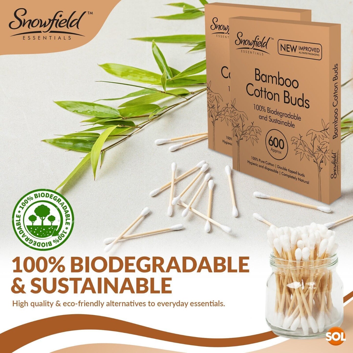 Bamboo Cotton Buds | Wooden Biodegradable Ear Swabs | 1200 Pack