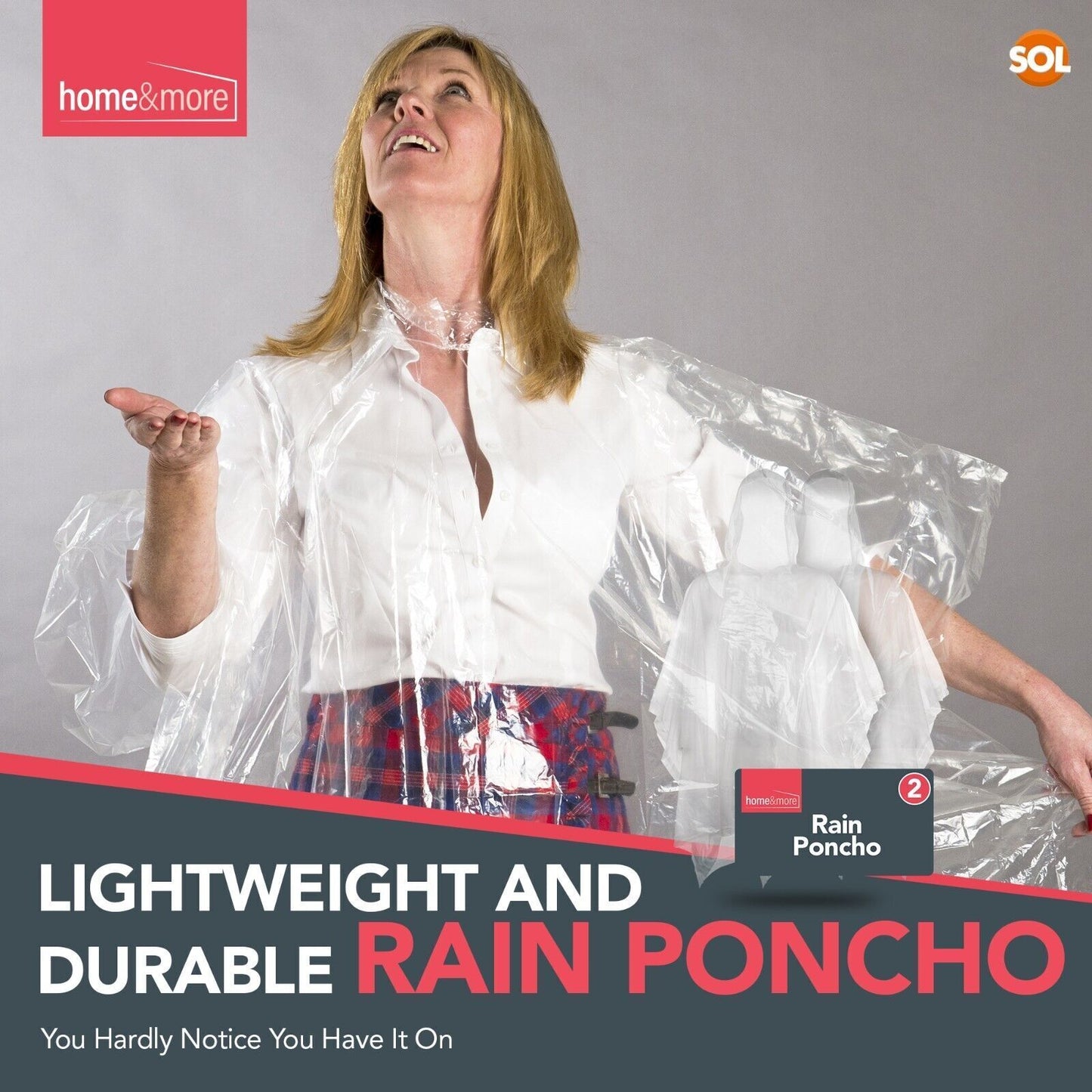Waterproof Rain Poncho | Adult Disposable Emergency Camping Hiking | 2 Pack