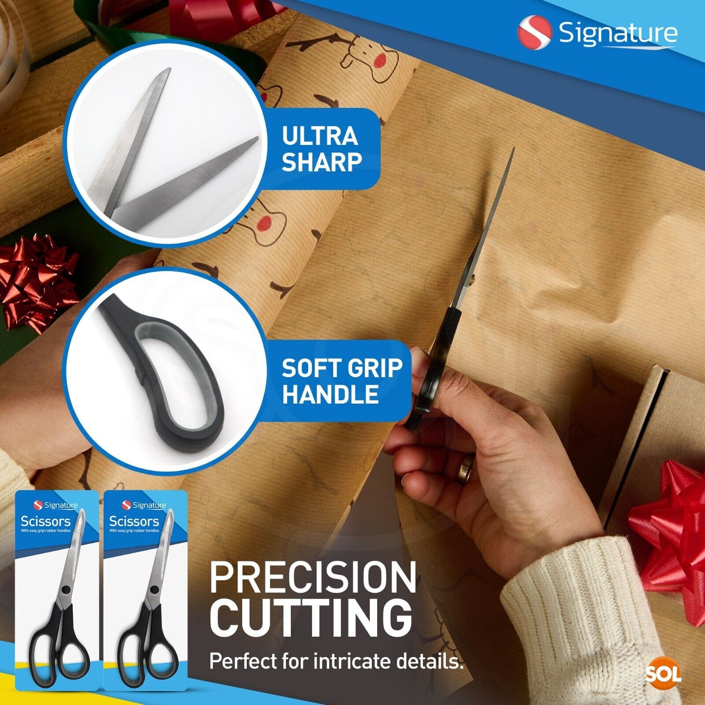 Stainless Steel Craft Scissors 21.5cm | Comfort Grip 8 Inch | 2 Pack
