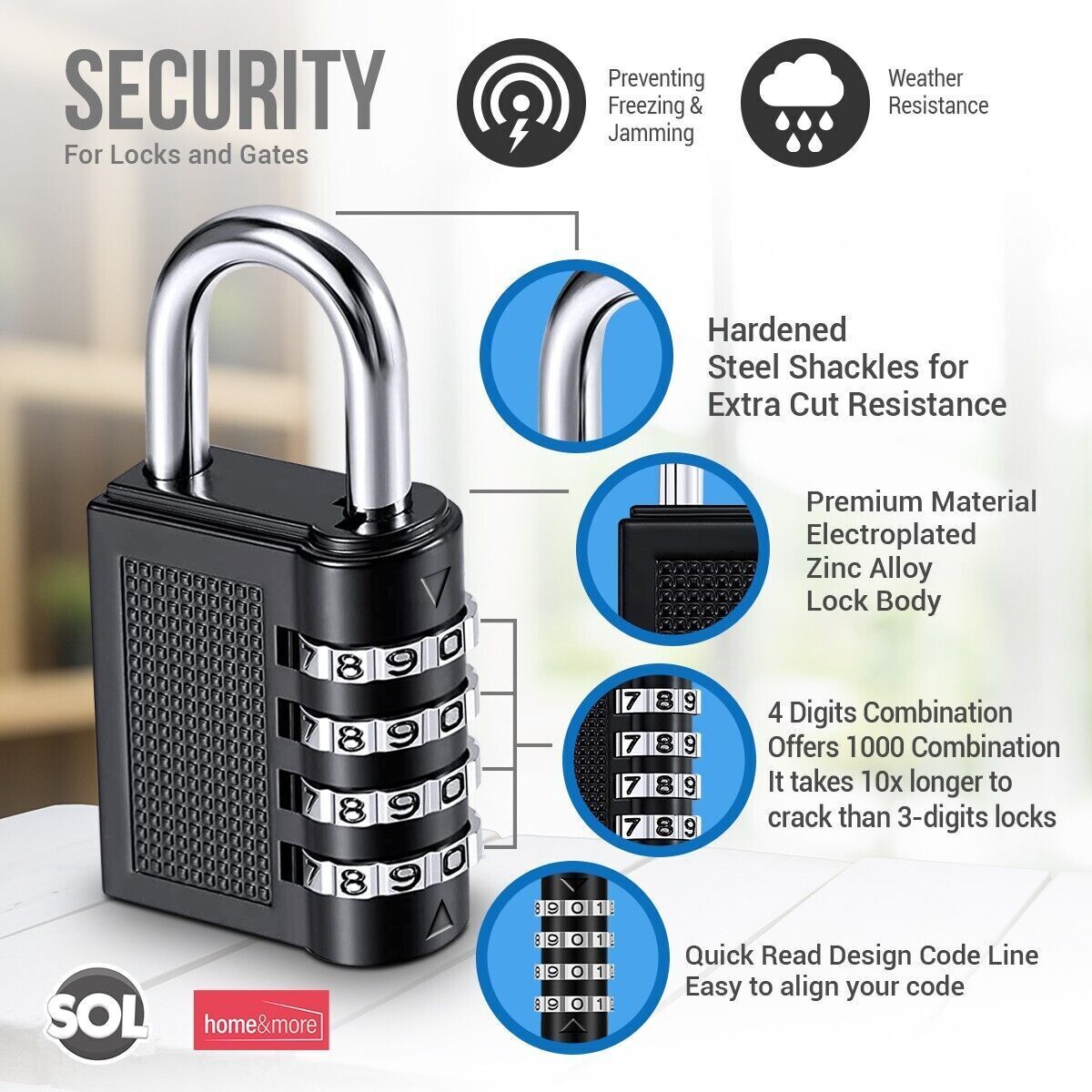 2x 4 Digit Combination Padlock Heavy Duty Outdoor Lock Gym Travel Luggage Locker