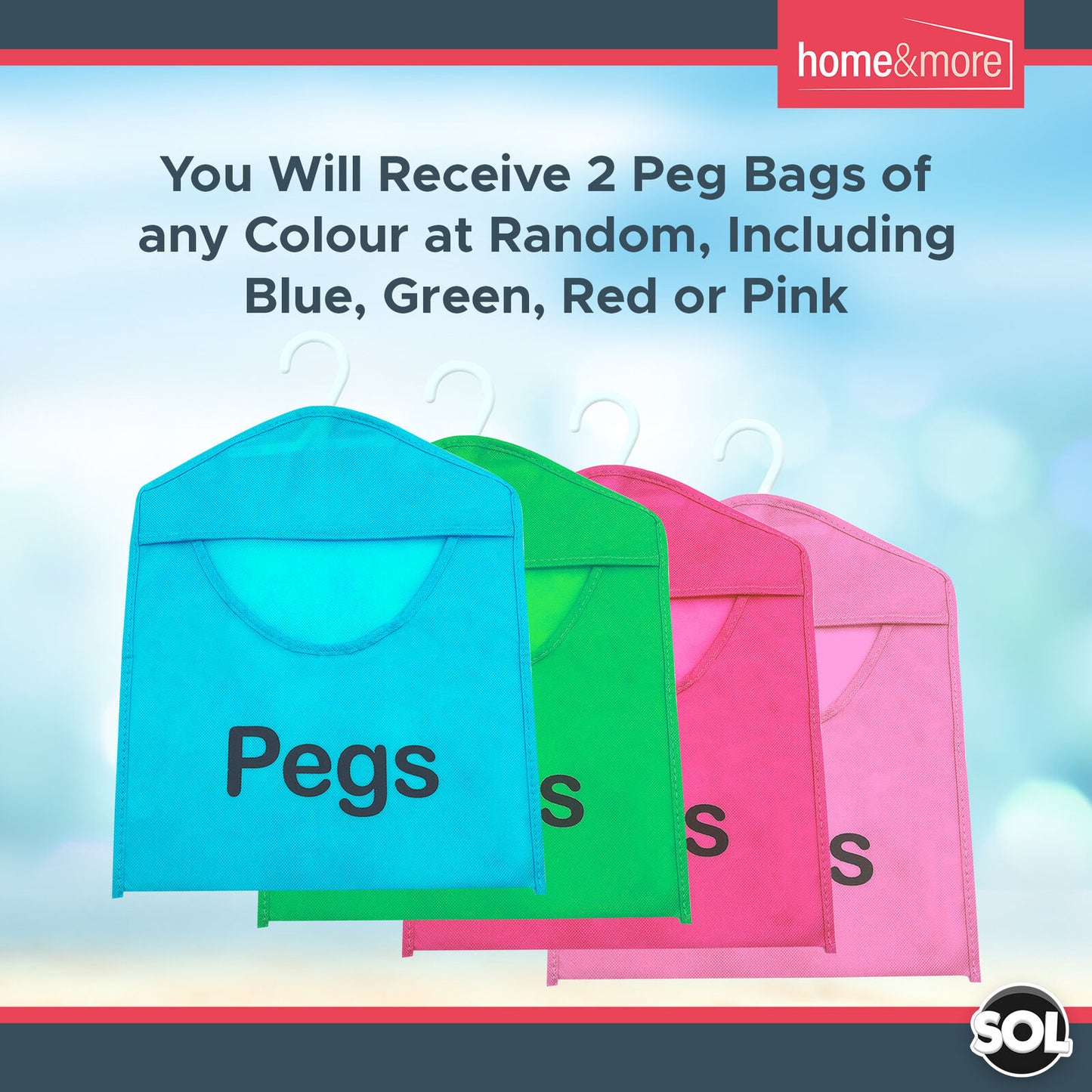 Fabric Clothes Peg Bag with Hanger | Laundry Storage | 2 Pack