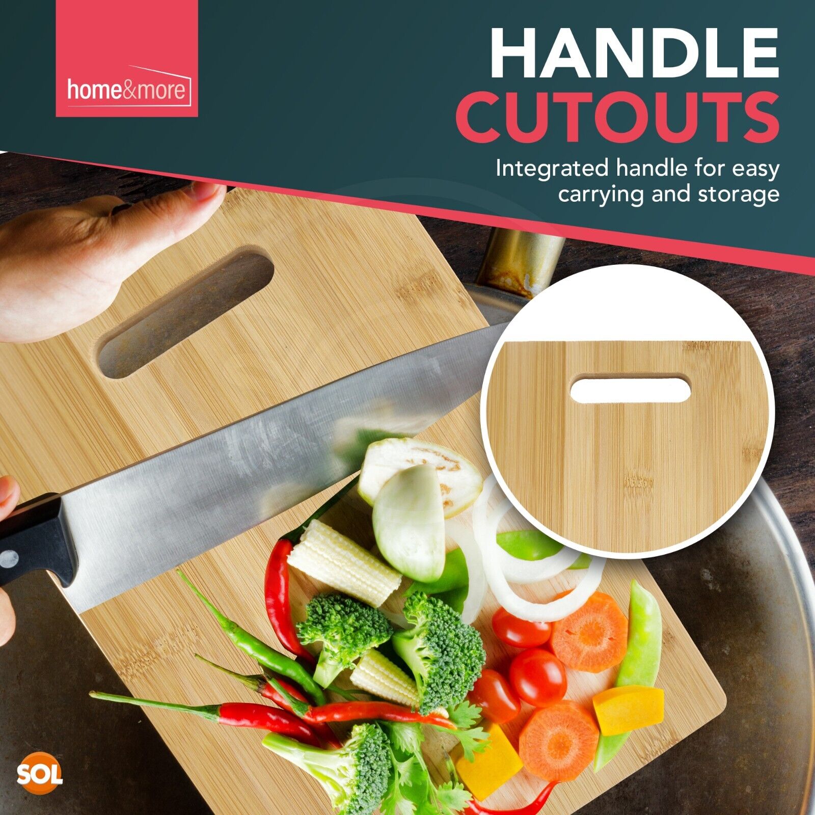 2 Chopping Board Wood Bamboo Wooden Cutting With Handle 30x20 cm Kitchen Serving