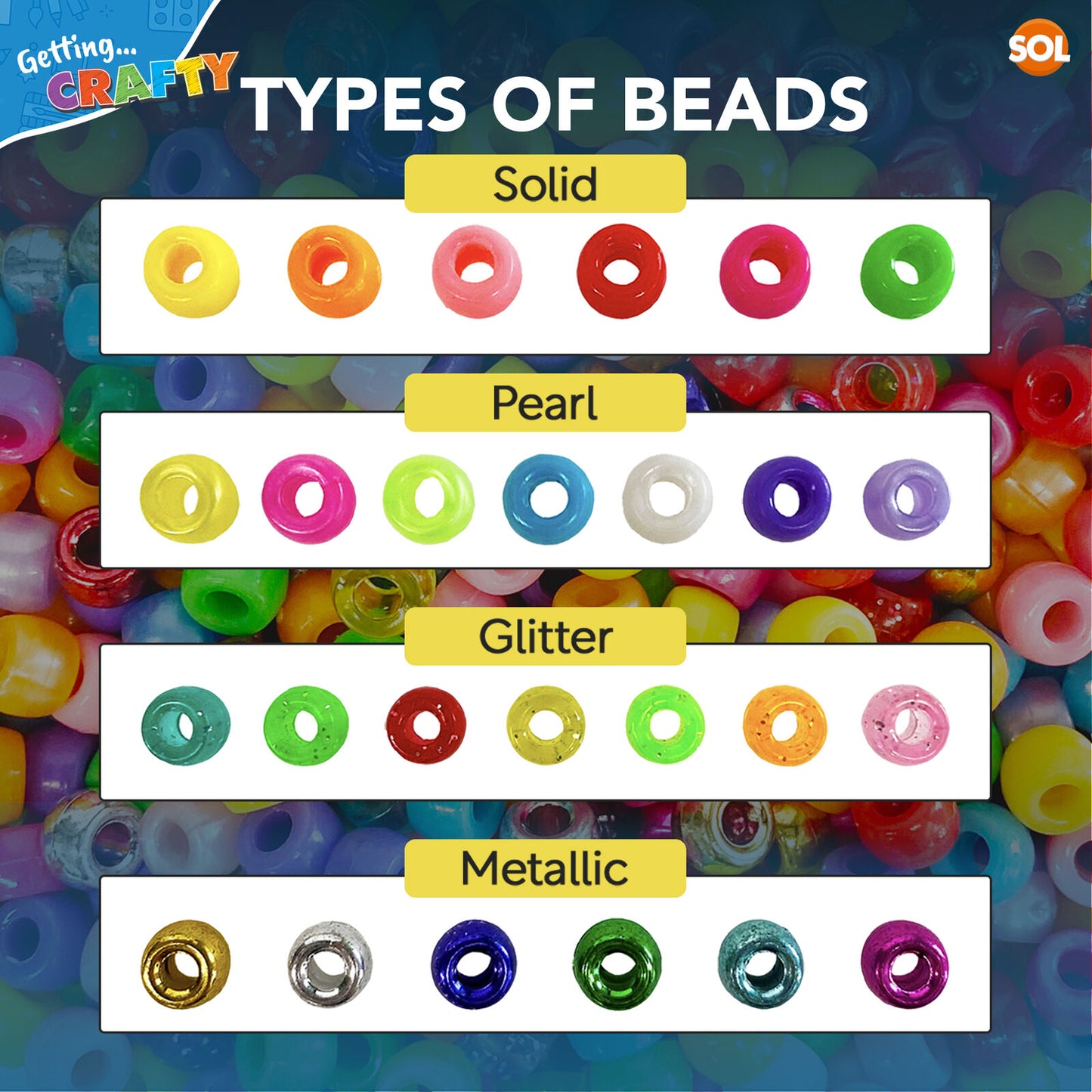 Pony Beads Jewellery Making | Mixed Acrylic Glitter Pearl | 500 Pack