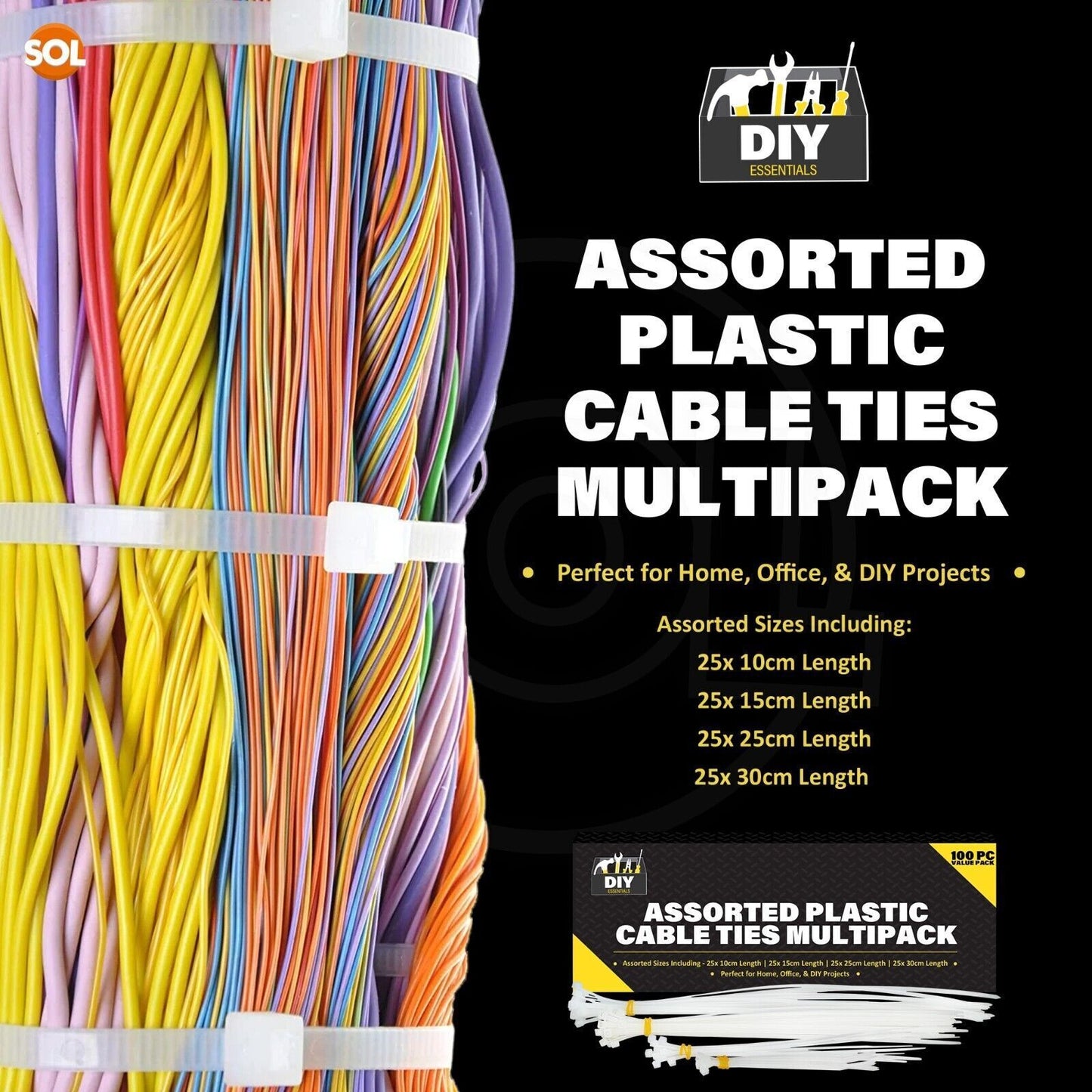 Cable Ties White Mixed Sizes | 100 Pack