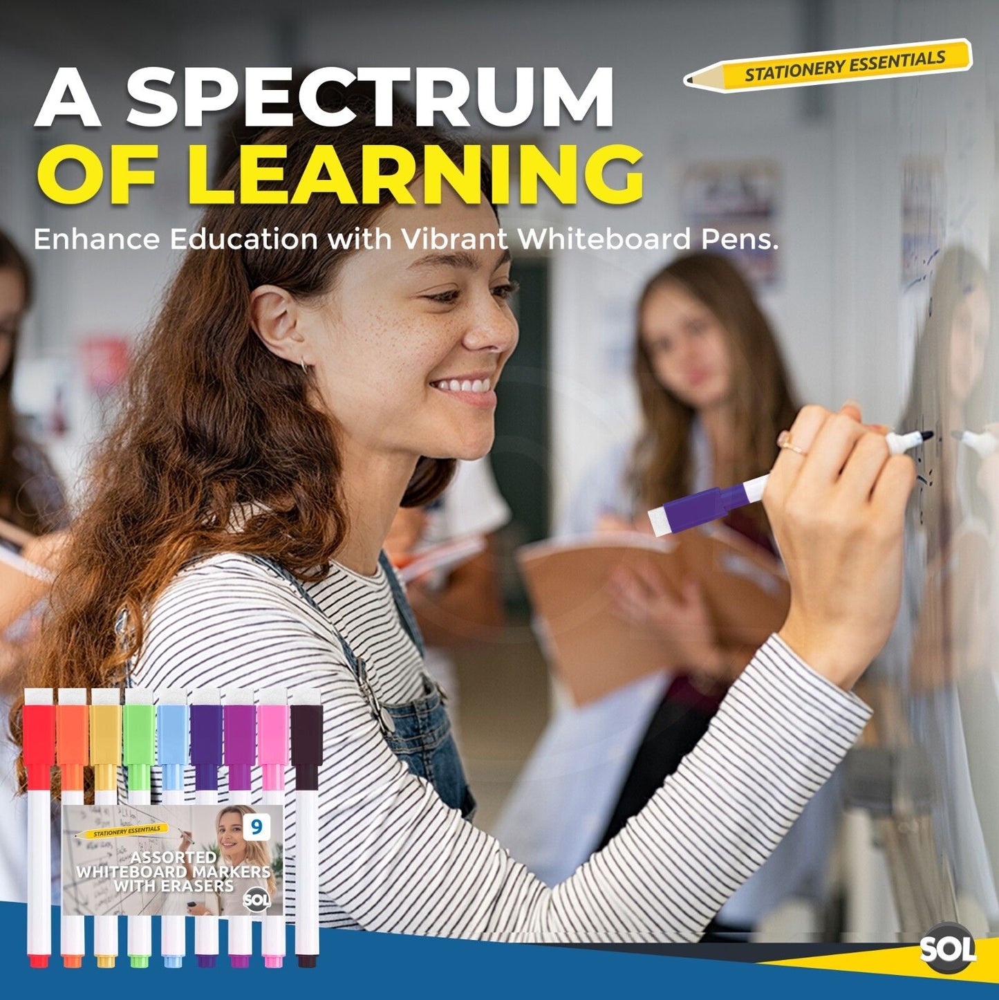 Whiteboard Pens & Eraser Magnetic Dry Wipe | White Board Markers | 9 Pack