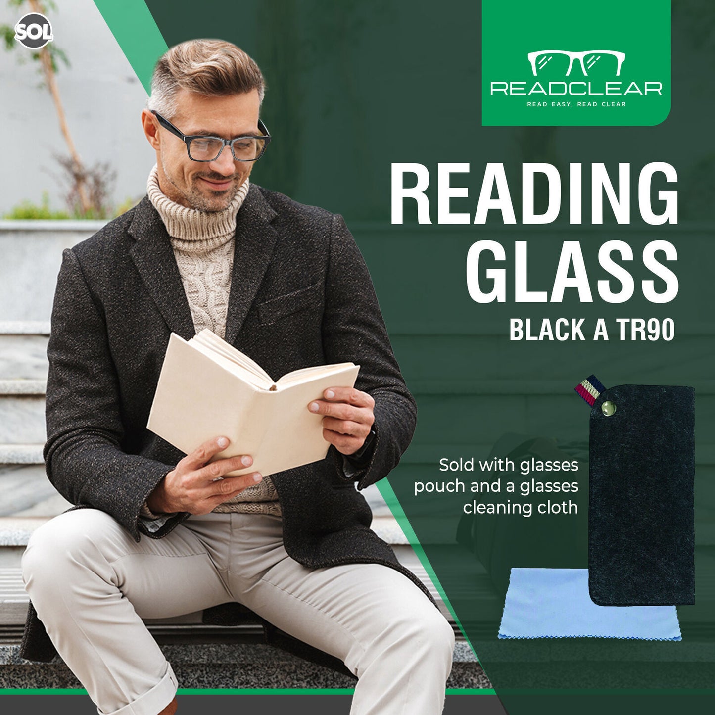 Thin Reading Glasses +1 to +3.5 | Unisex with Case & Cloth