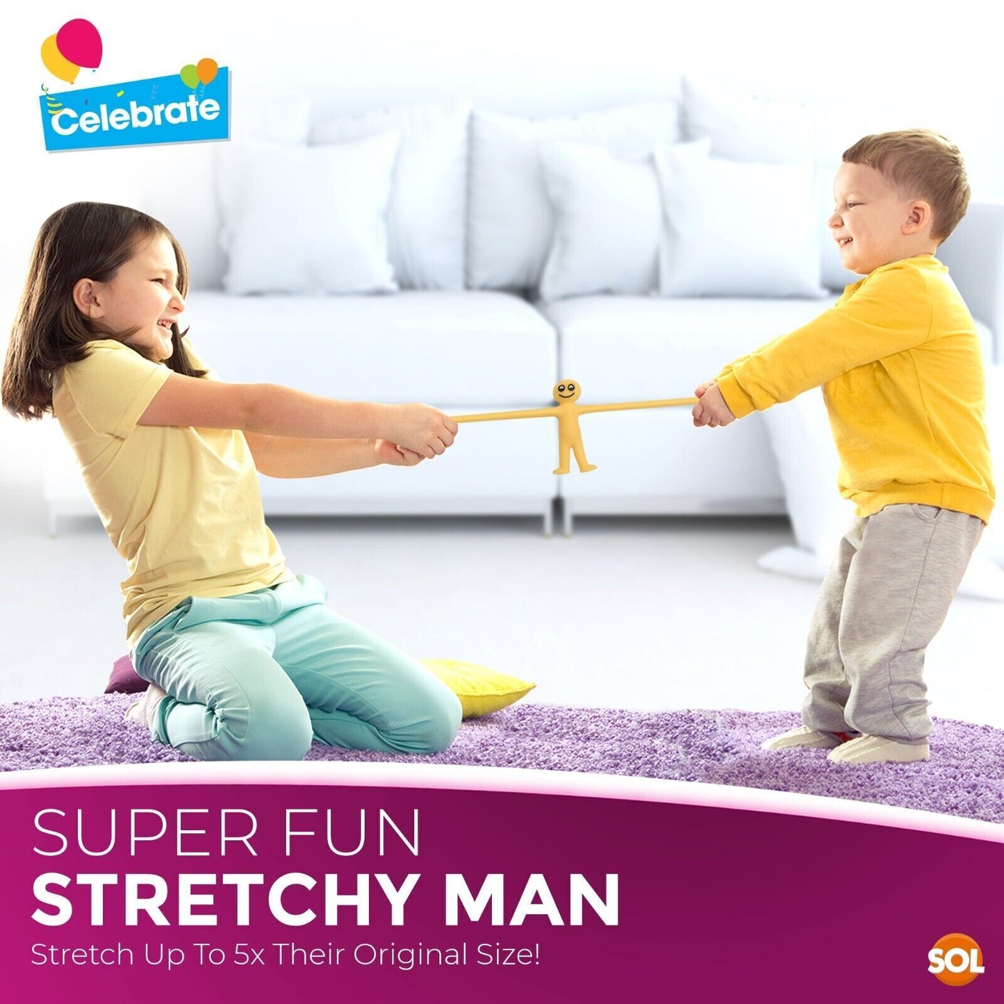 Yellow Stretchy Men | Party Bag Fillers Kids Fun Toys | 60 Pack