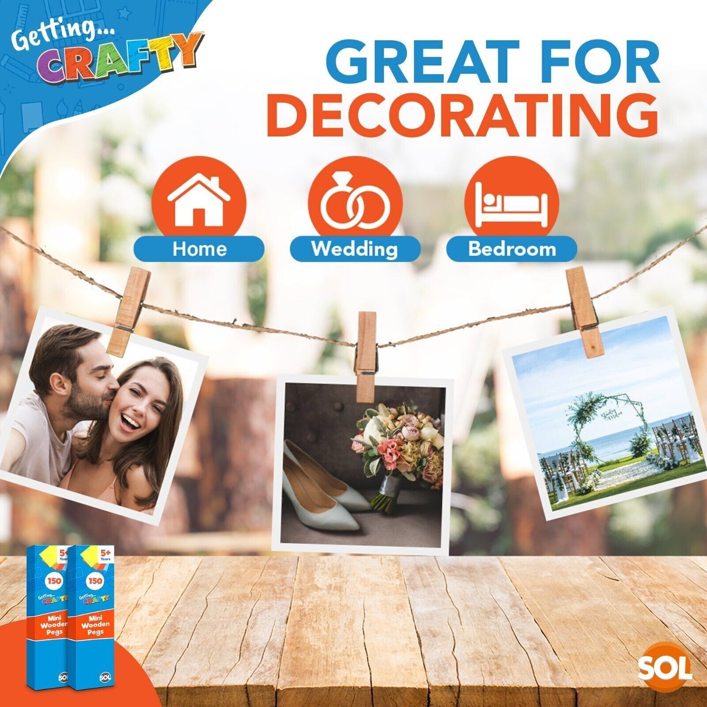 Mini Wooden Pegs 25mm | Craft Wedding Photo Hanging Clips | 300 Pack