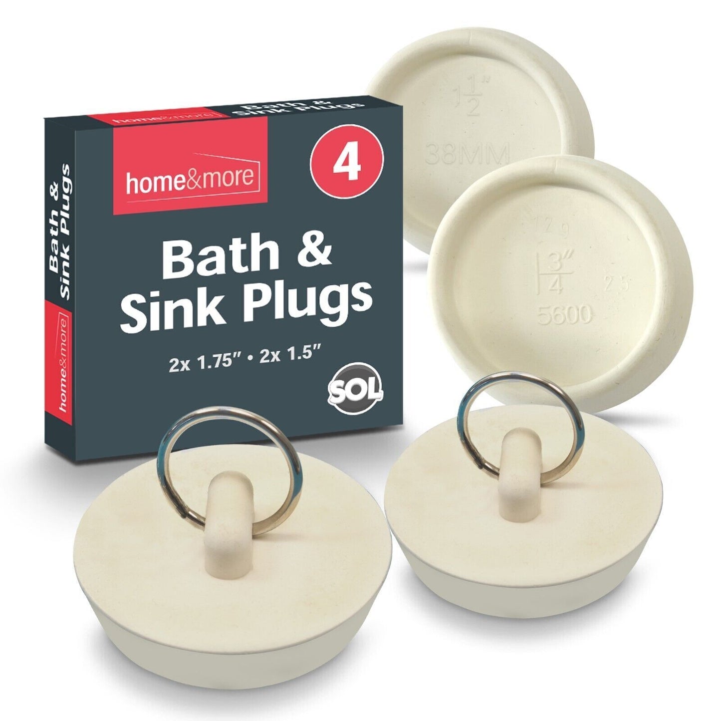Rubber Bath Plugs | Universal Sink & Basin Drain Stopper | 4 Pack